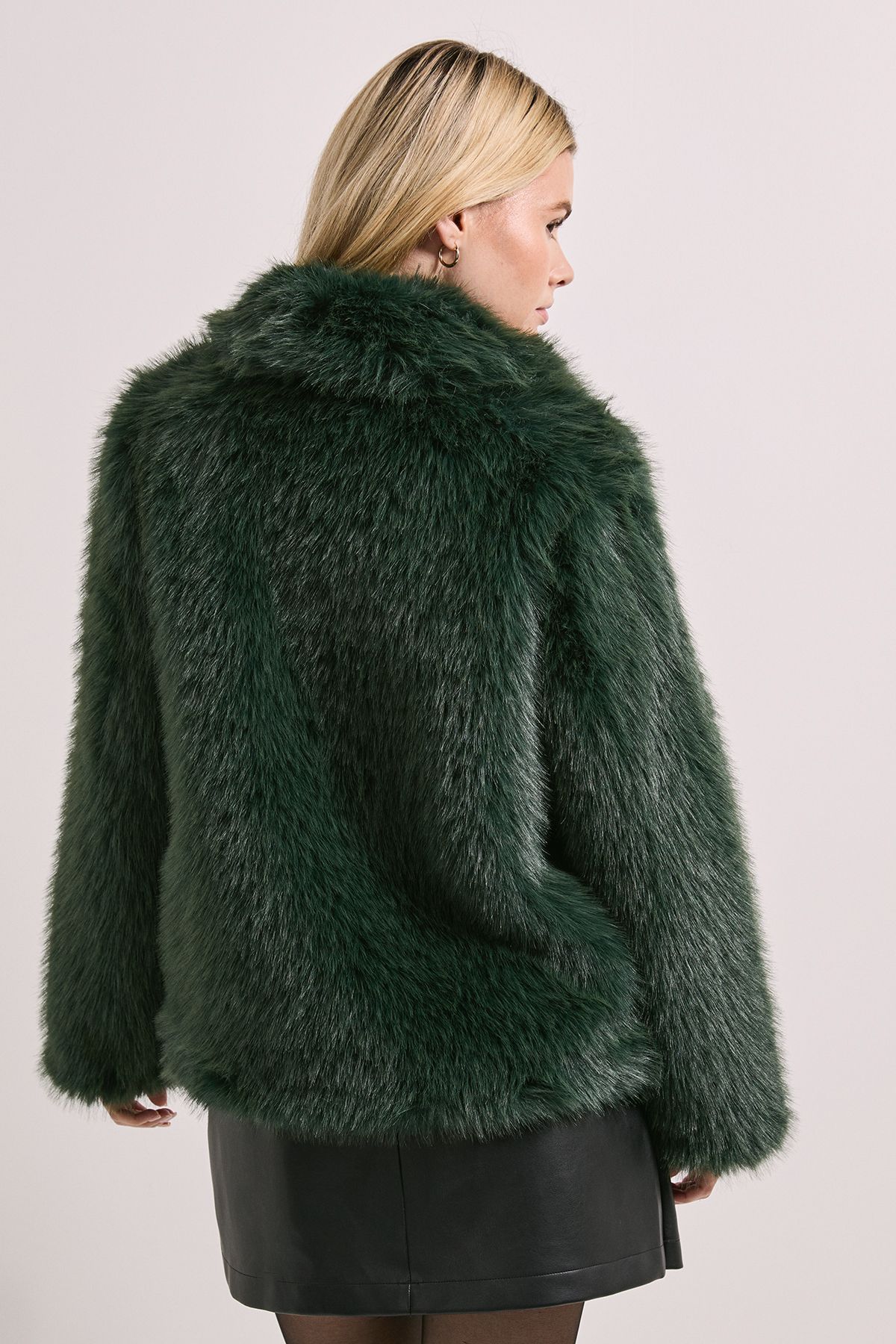 Dorothy Perkins Faux Fur Coat Dark Green image 3