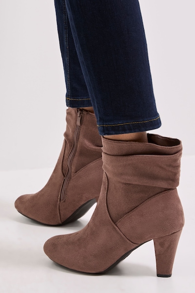 Dorothy Perkins Ally Faux Suede Ruched High Heeled Ankle Boots Taupe