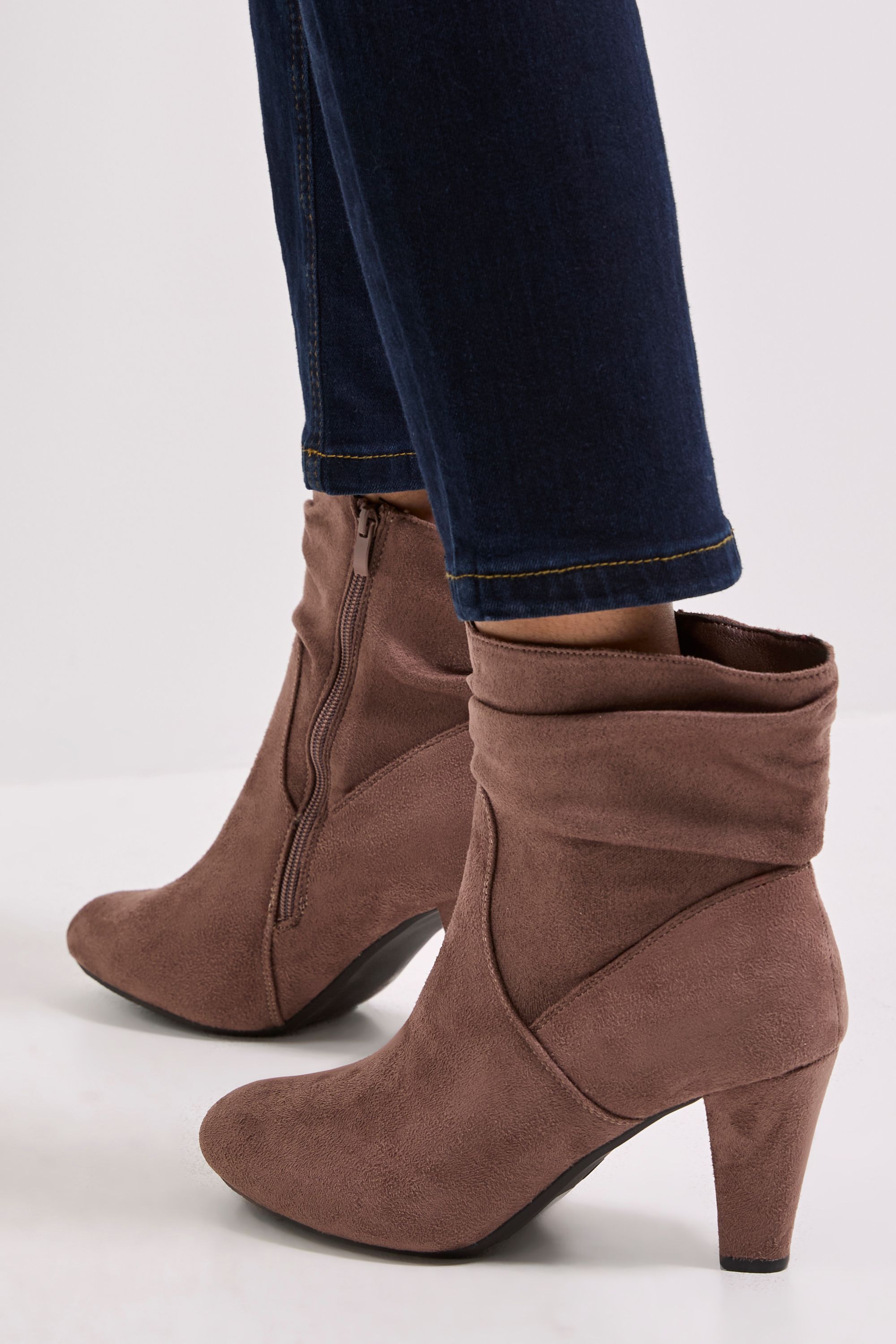 Dorothy Perkins Ally Faux Suede Ruched High Heeled Ankle Boots Taupe