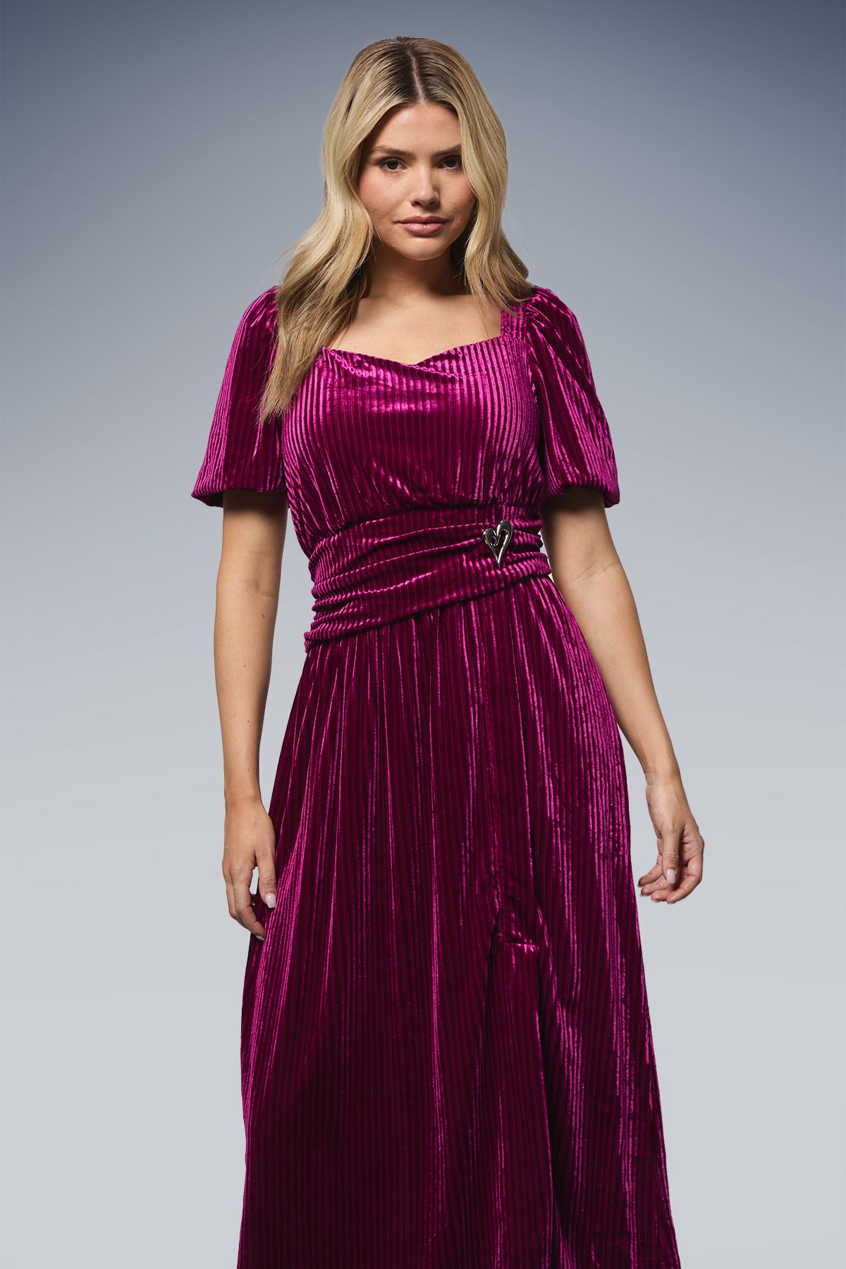 Dorothy Perkins DP Luxe Gathered Waist Velvet Midi Dress Berry image 4