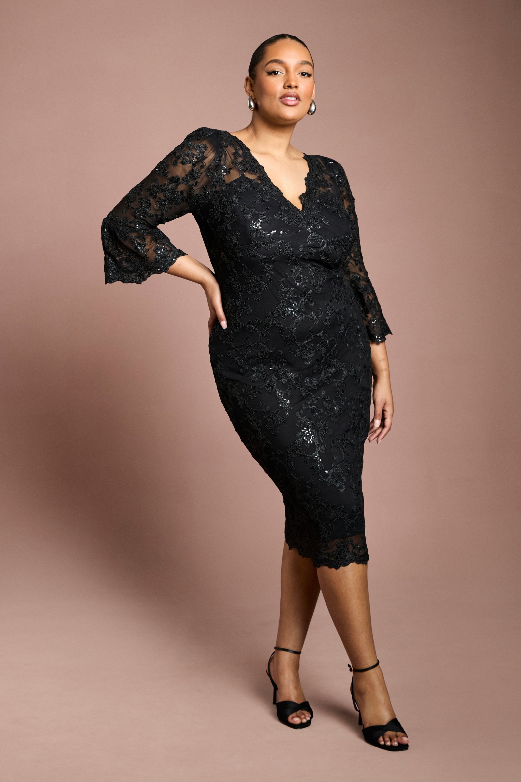 Coast Plus Size Sequin Bodycon Midi Dress Black