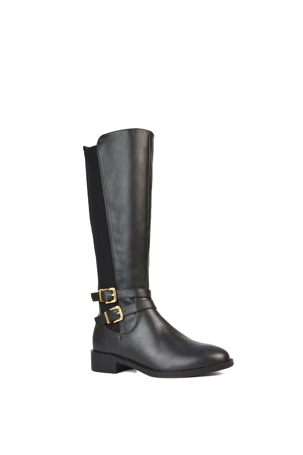 XY London 'Charlie'' Flat Heel Zip Up Knee High Stretchy Boots With Buckle image 2
