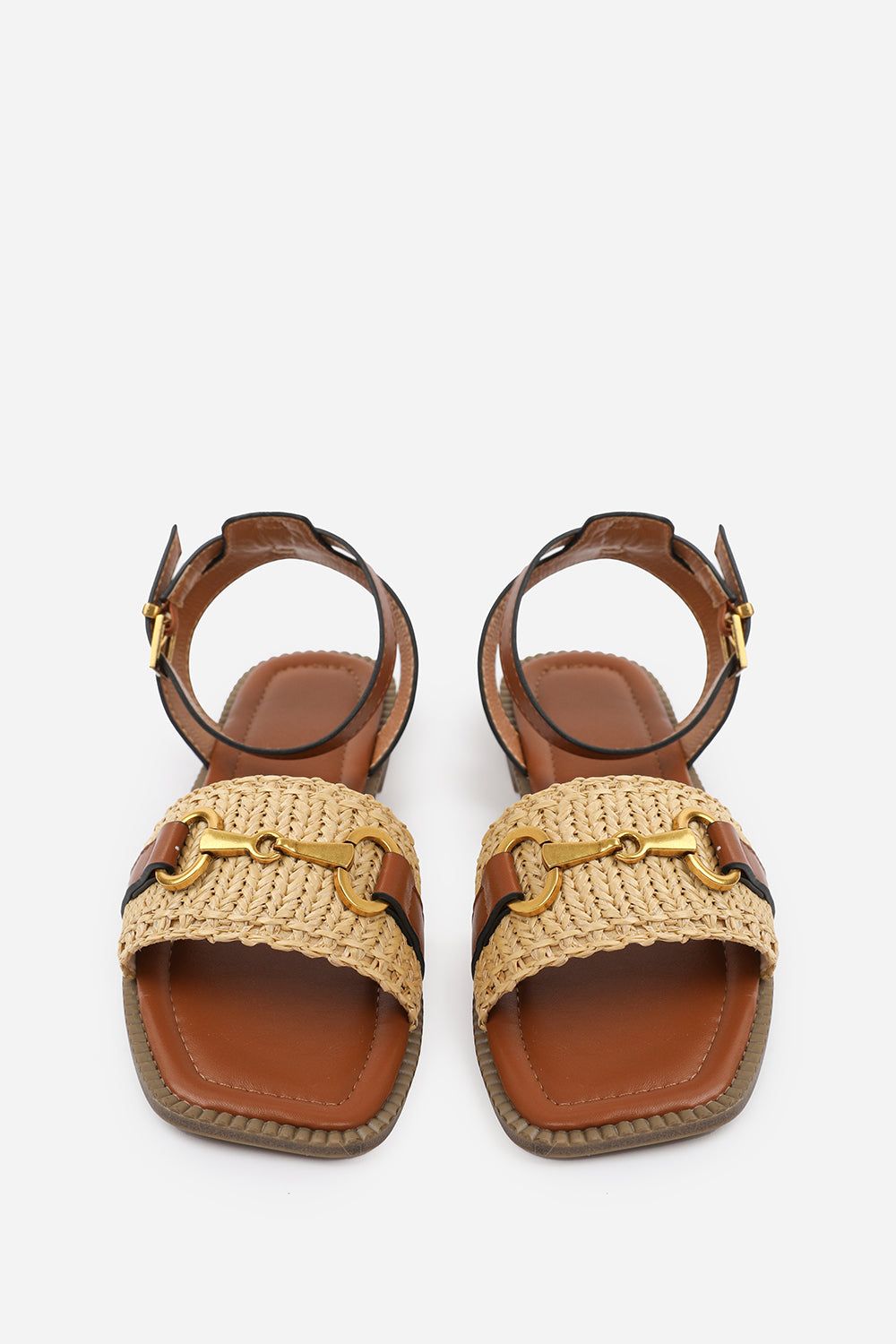 Where's That From 'Bonnie' Wide Fit Pu Straw Detail Strap Sandals With Buckle Closure image 3