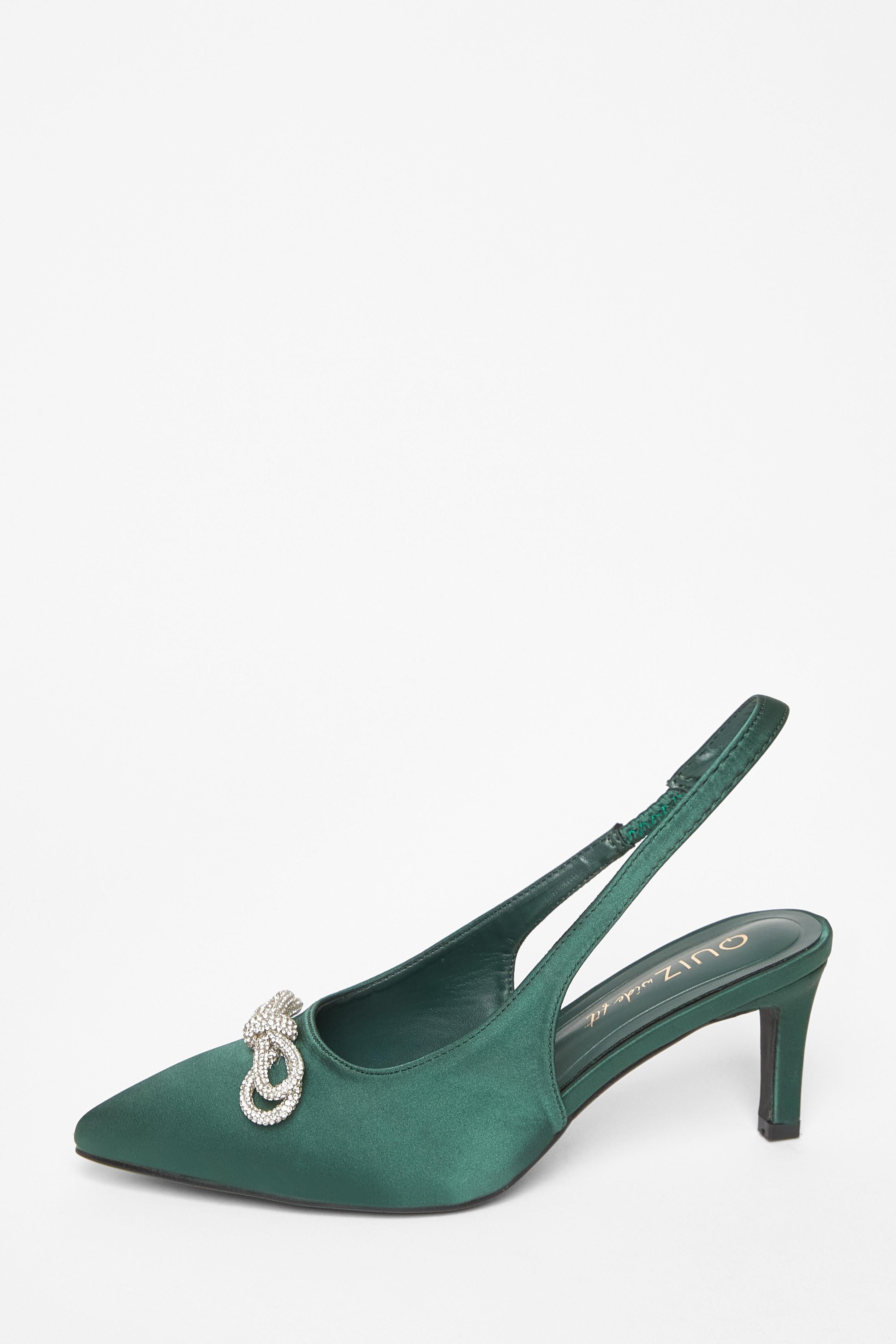 Quiz Green Wide Fit Diamante Bow Court Heels image 3