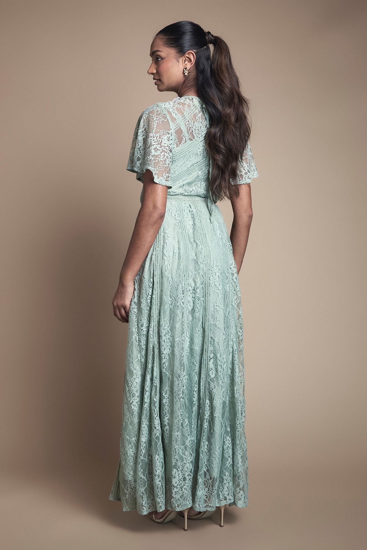 Oasis Angel Sleeve Lace Bridesmaid Dress Sage image 3