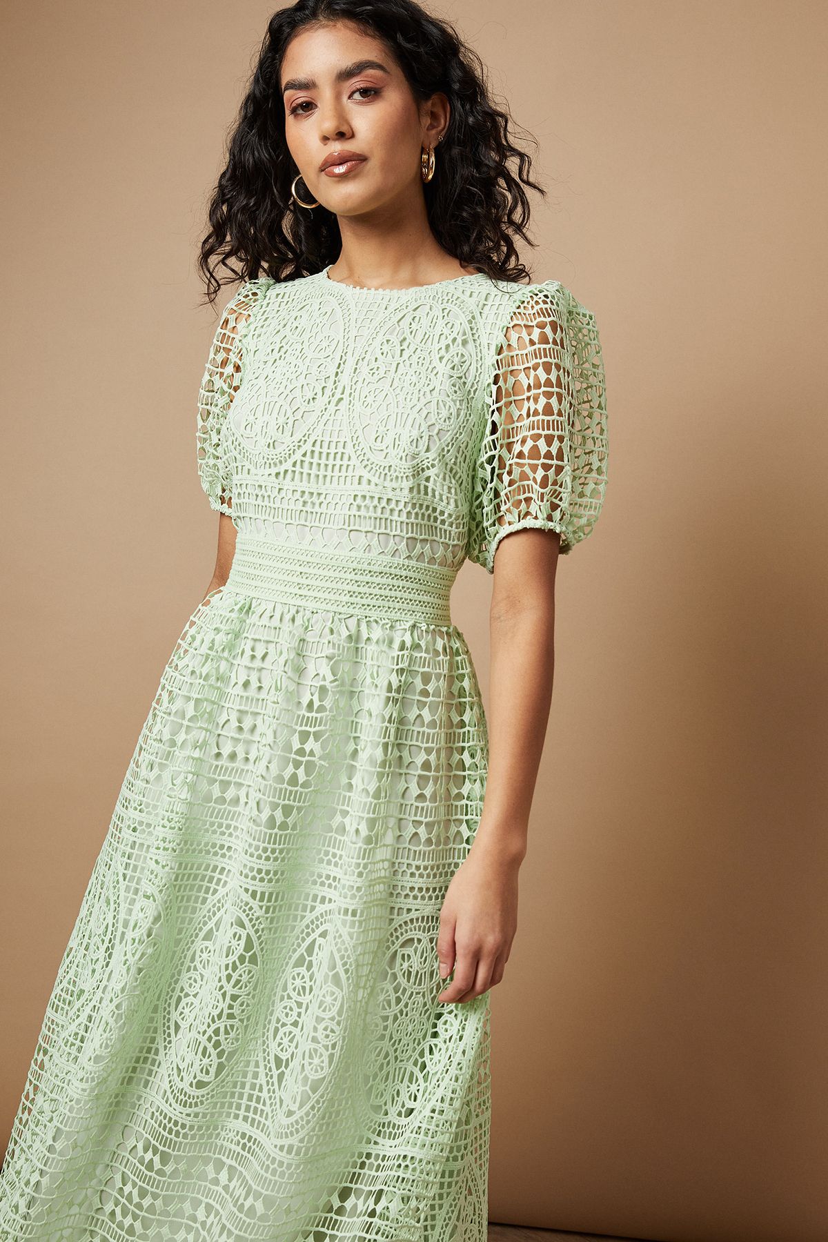Oasis Petite Lace Puff Sleeve Midaxi Dress Pistachio image 2