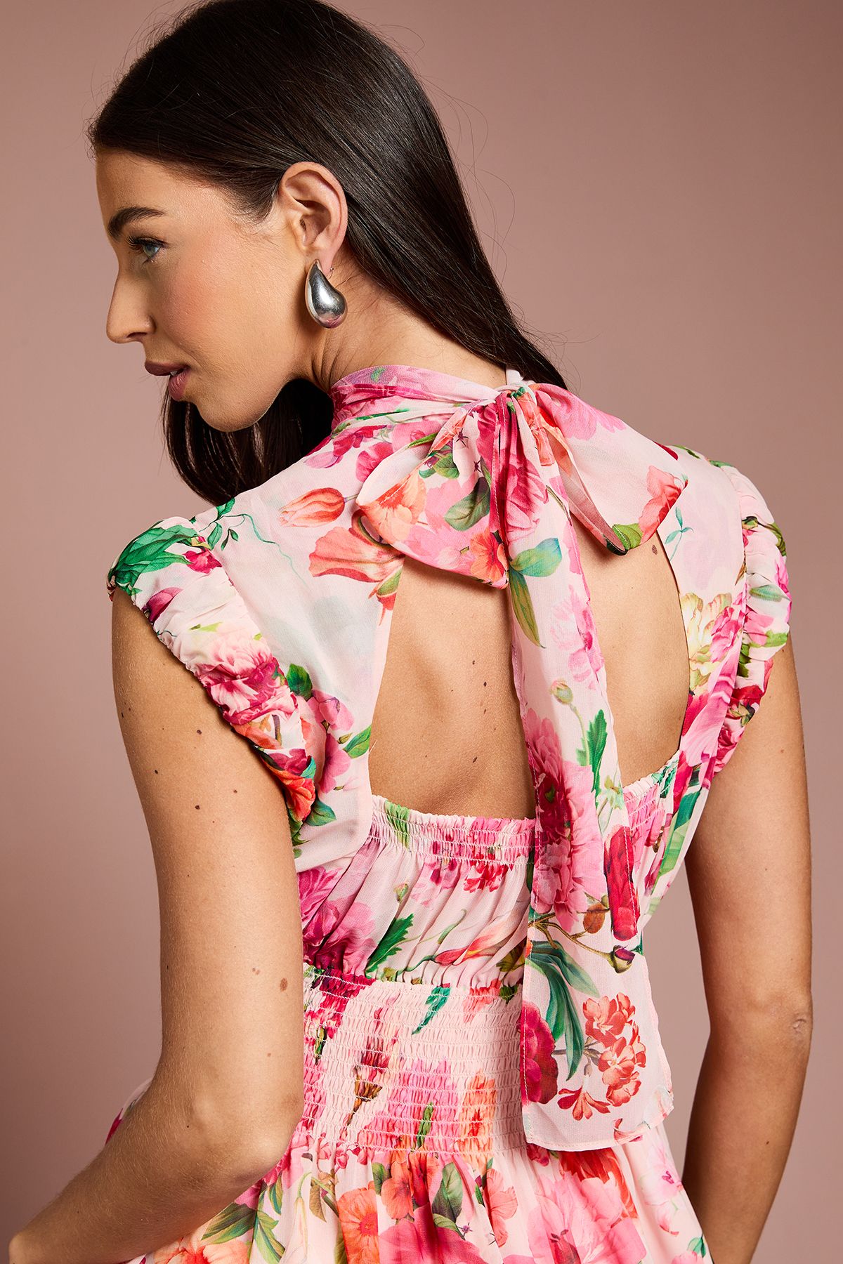 Coast Ruched Detail Printed Georgette Midi Dress Pink image 4