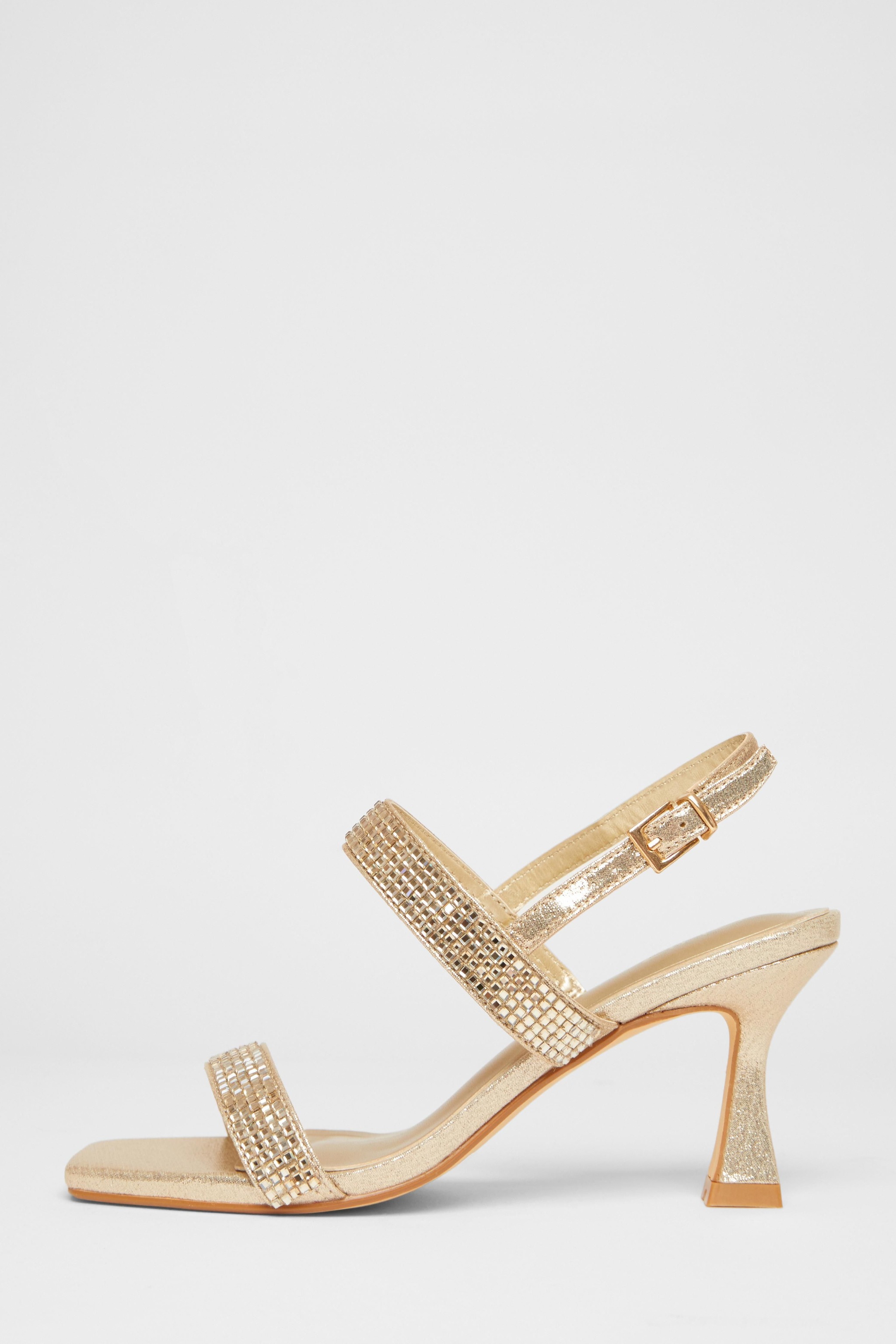 Quiz Gold Wide Fit Diamante Strappy Heels image 3