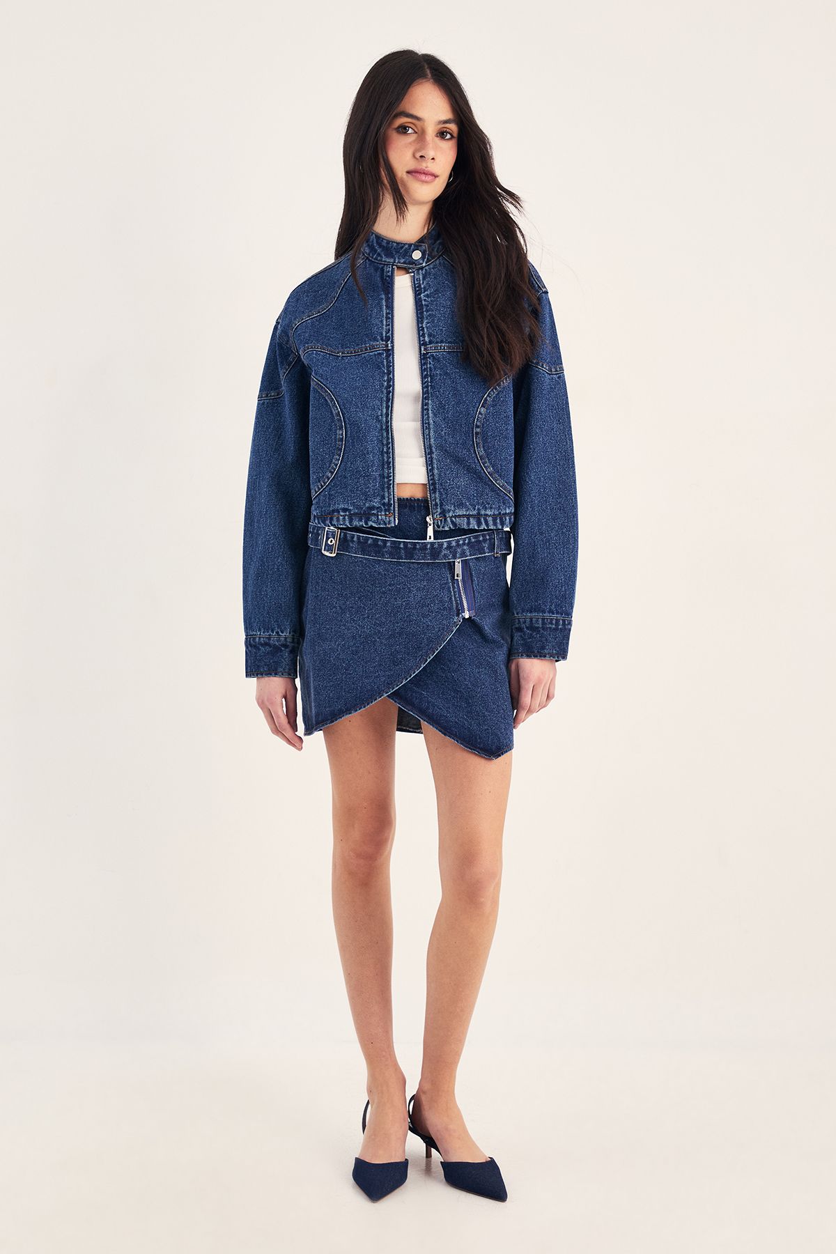 NastyGal Belted Denim Mini Skirt Indigo image 1