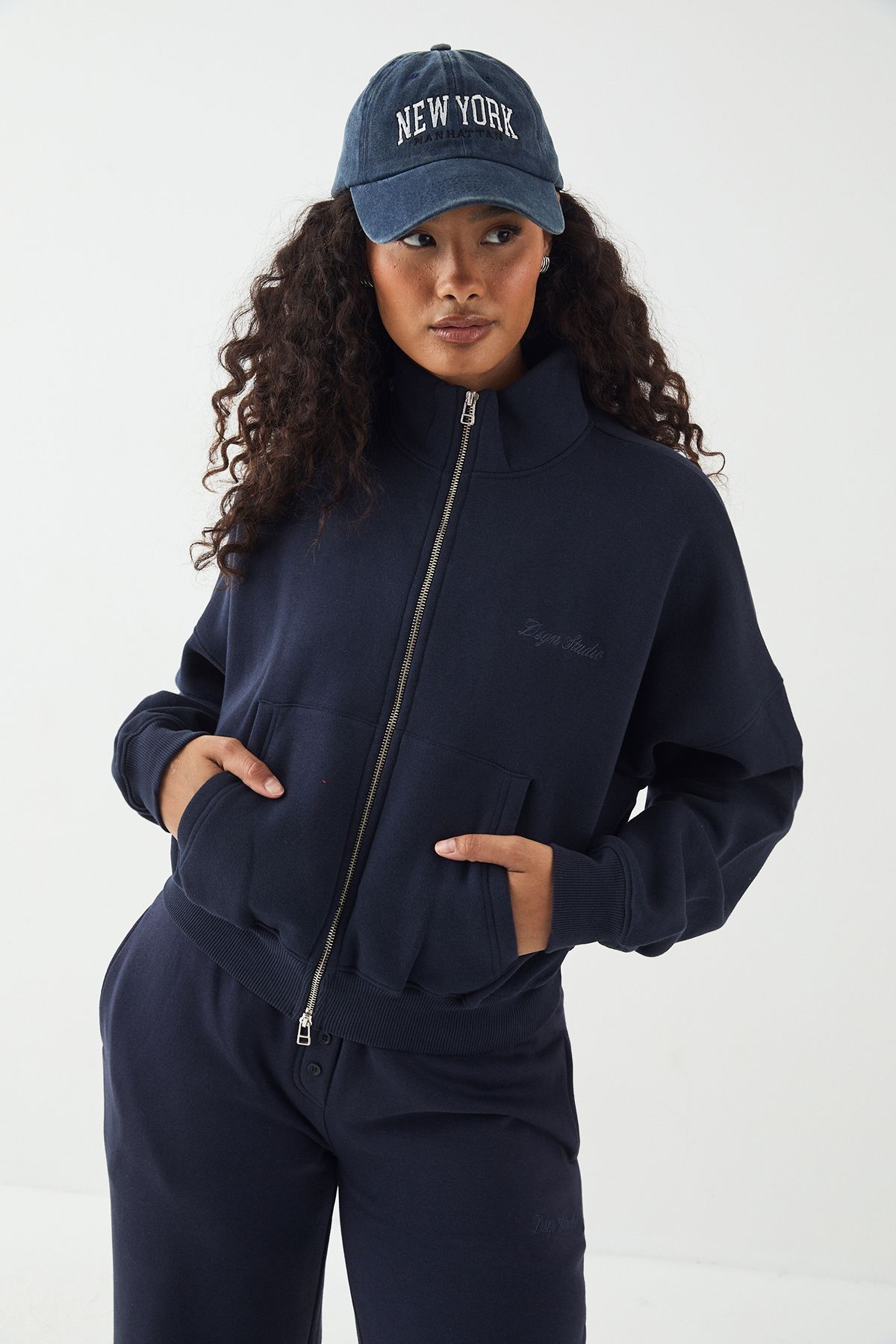 DSGN Studio DSGN Studio Embroidery Zip Through Funnel Neck Bomber Navy image 1
