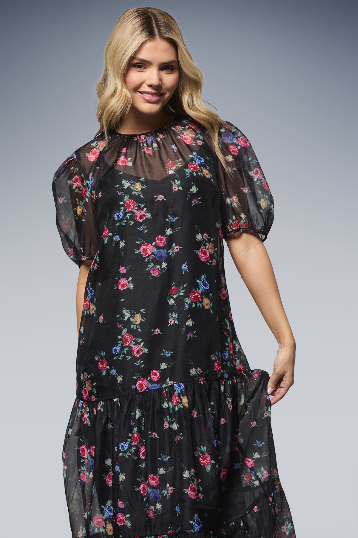 Dorothy Perkins DP Luxe Printed Organza Tiered Midaxi Dress Black image 2