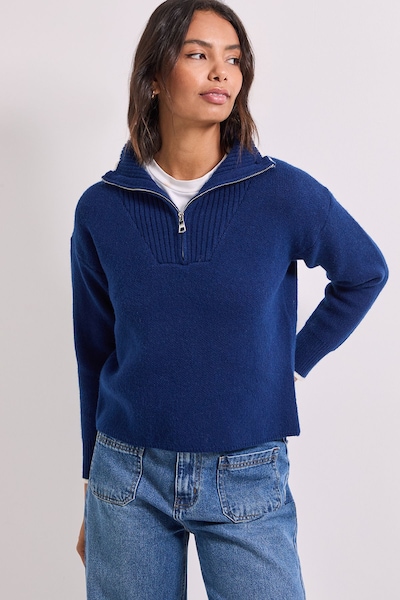 Dorothy Perkins Zip Up Knitted Jumper Navy