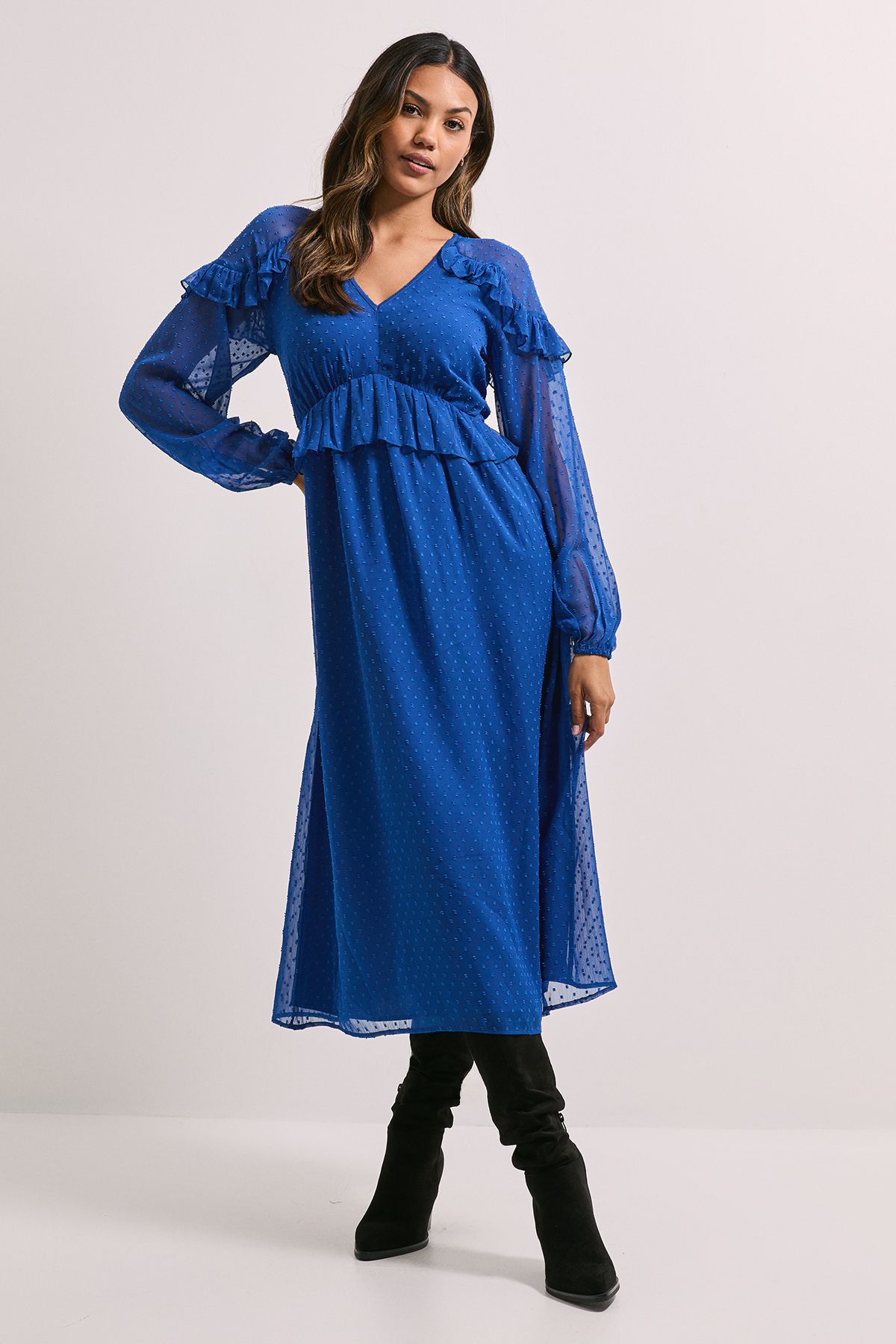 Dorothy Perkins Frill Shoulder Detail Midi Dress Cobalt image 1