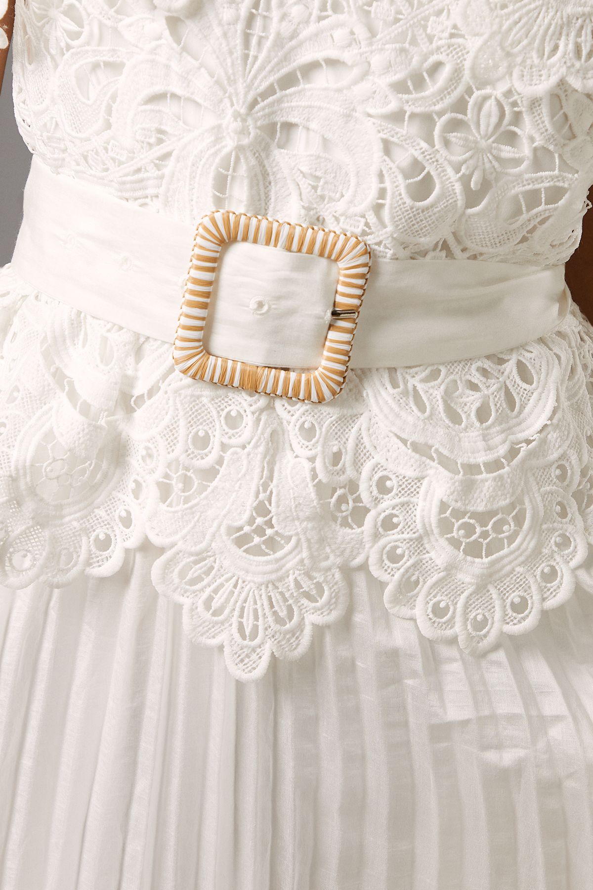 Coast Lace Top Pleated Skirt Midi Dress With Belt Ivory image 5