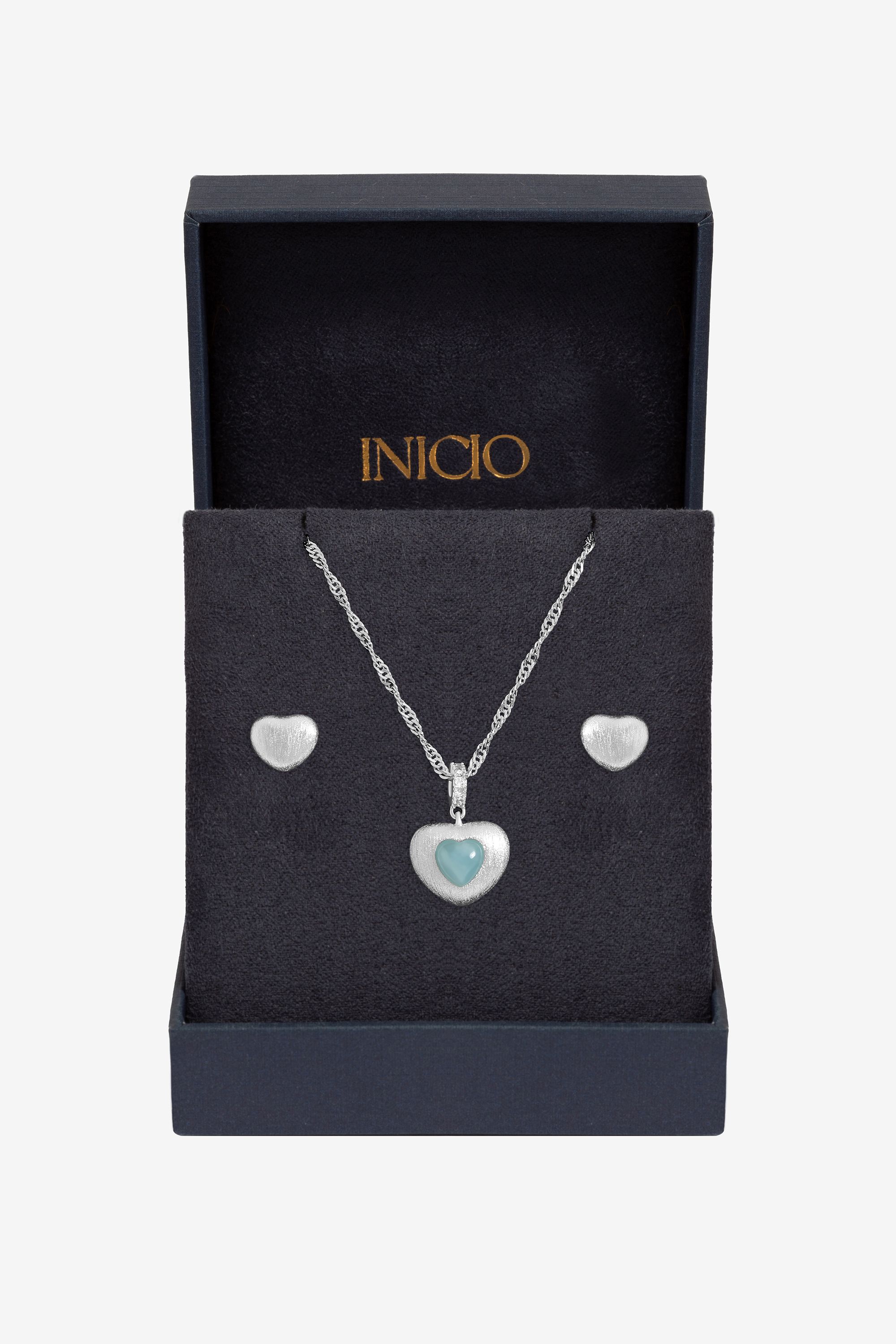 Inicio Sterling Silver Plated Satin Heart Set - Gift Box
