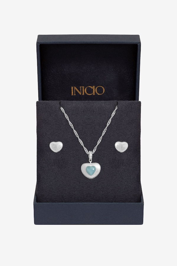 Inicio Sterling Silver Plated Satin Heart Set - Gift Box