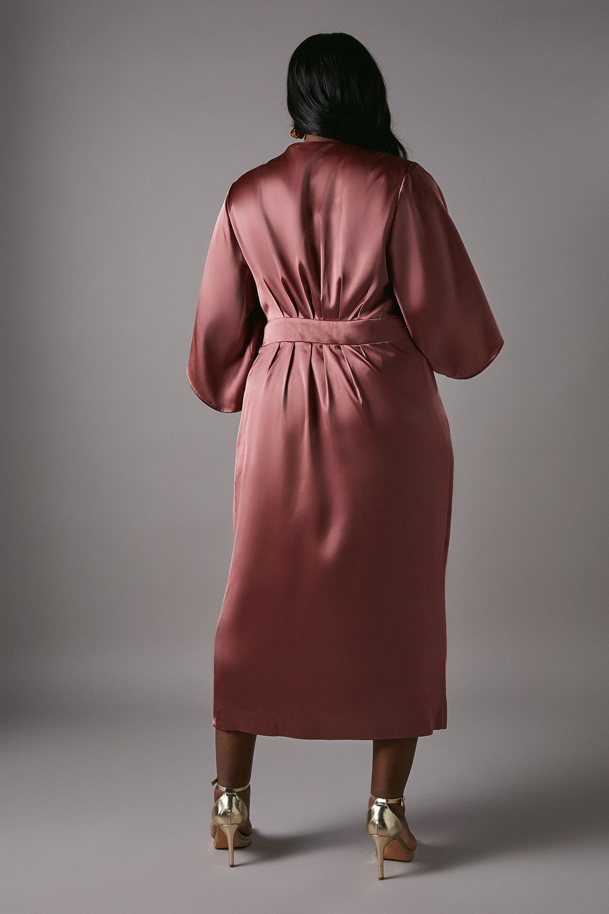 Coast Plus Satin Pleat Front Midi Wrap Dress Rose image 5