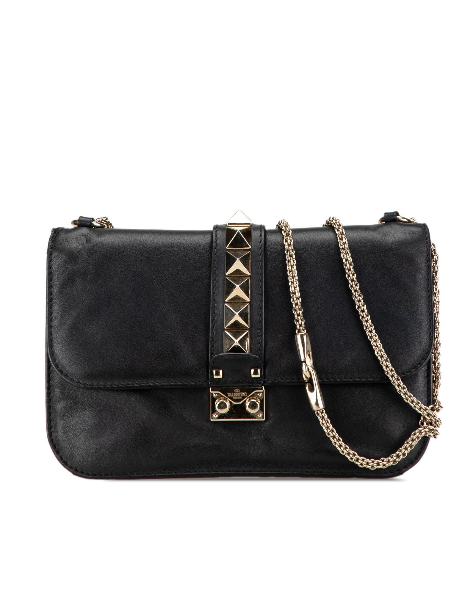 Valentino Preloved Rockstud Shoulder Bag Chain Strap Wo - Black Crossbody
