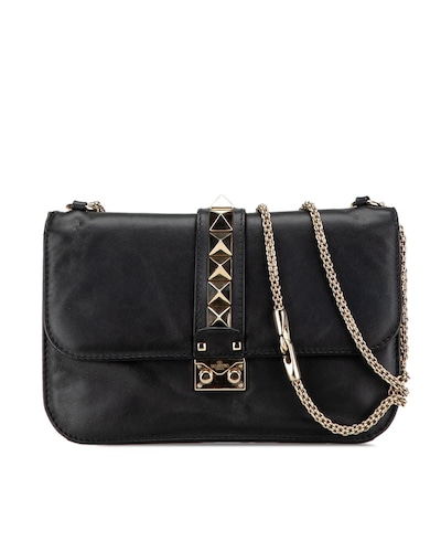 Valentino Preloved Rockstud Shoulder Bag Chain Strap Wo - Black Crossbody