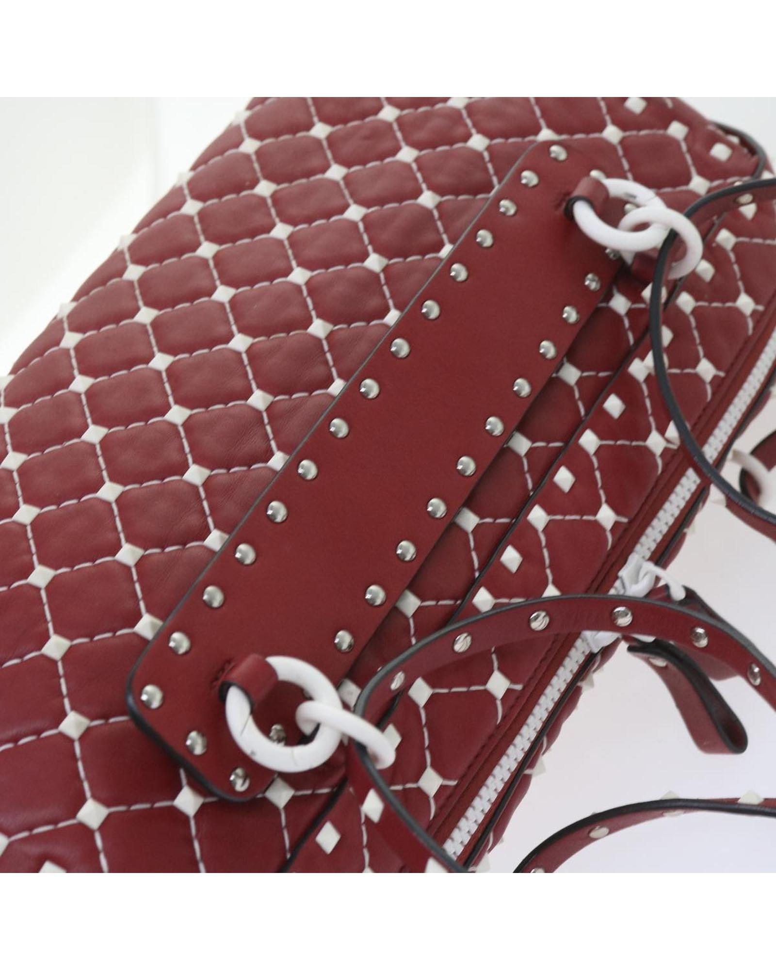 Valentino Preloved Rockstud Small Quilted Bowling Bag Wo - Red Shoulder Bags image 9