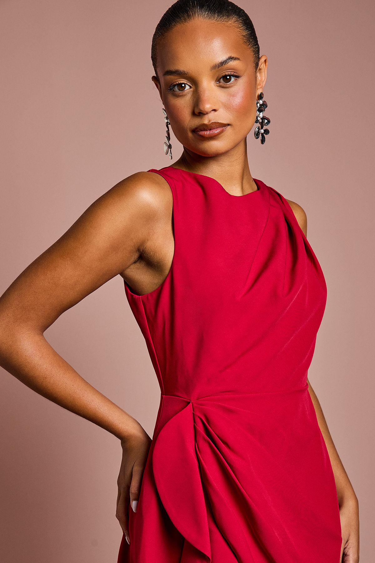 Coast Petite Crepe Ruffle Dress With Low Back Berry image 5