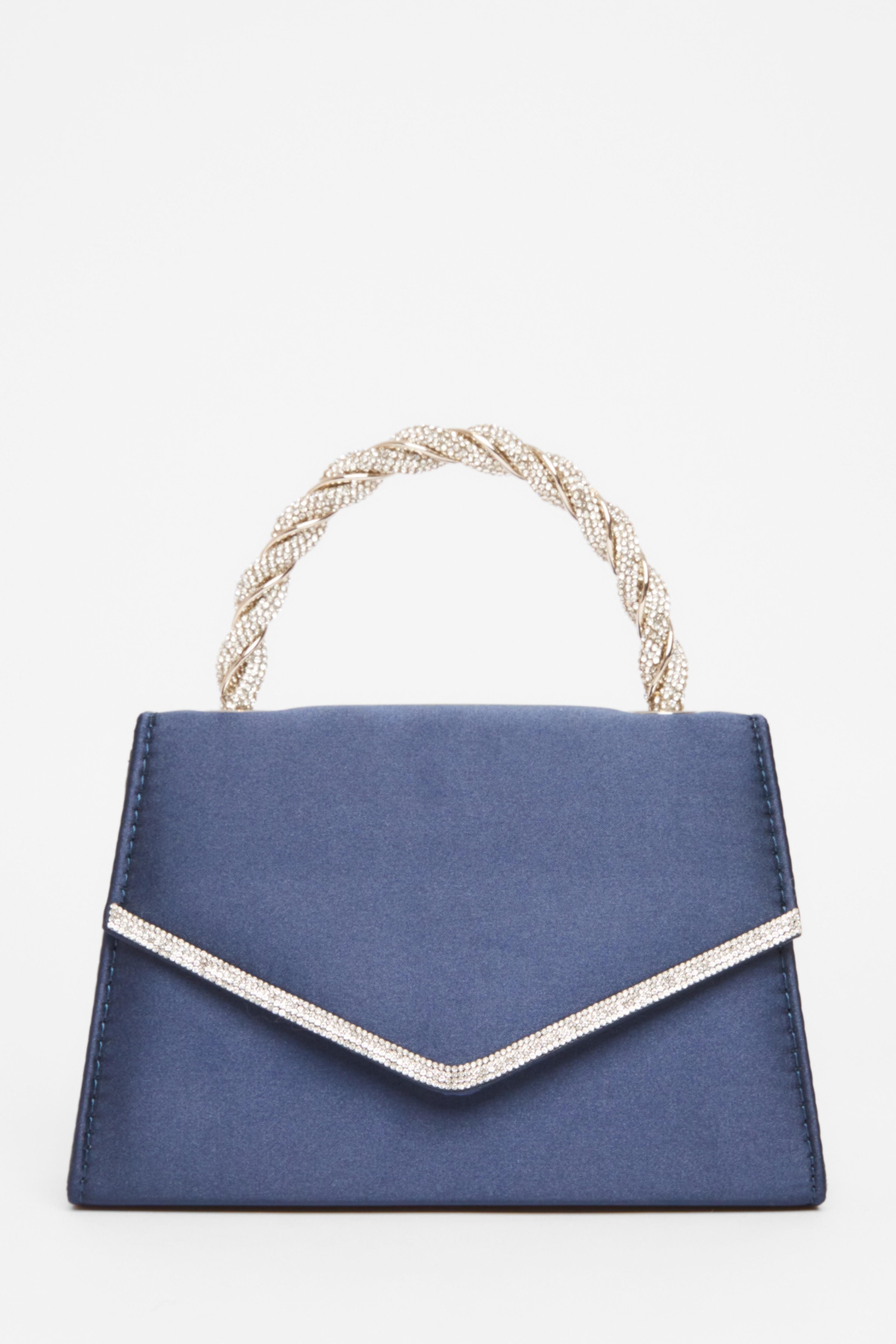Quiz Navy Diamante Twisted Top Handle Bag image 3
