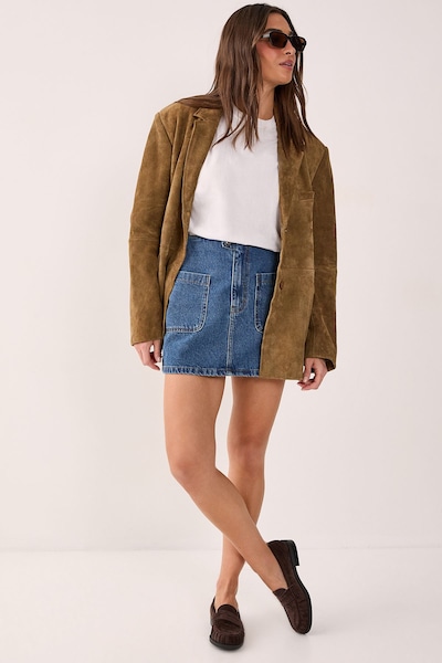NastyGal Pocket Front Denim Mini Skirt Authentic Midwash