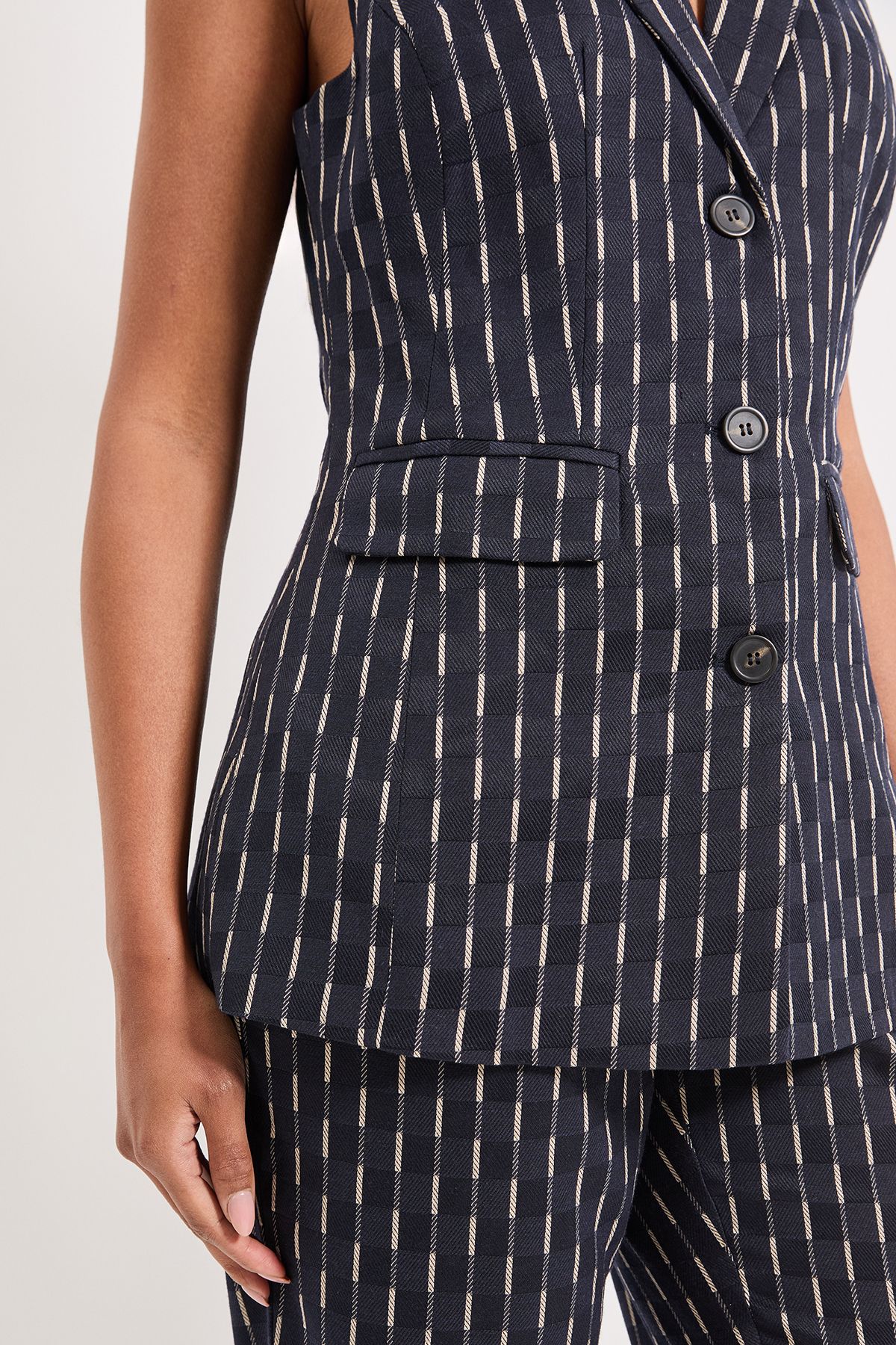 Principles Navy Check Detail Collared Button Front Waistcoat Navy image 2