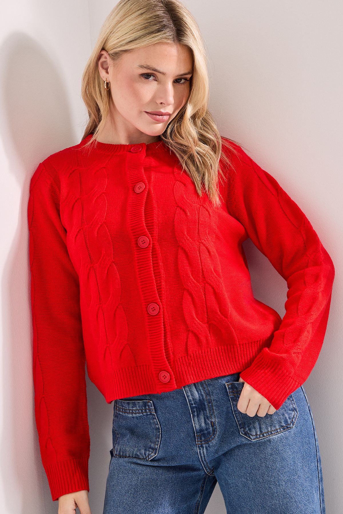 Dorothy Perkins Cable Detail Knit Cardigan Red image 4