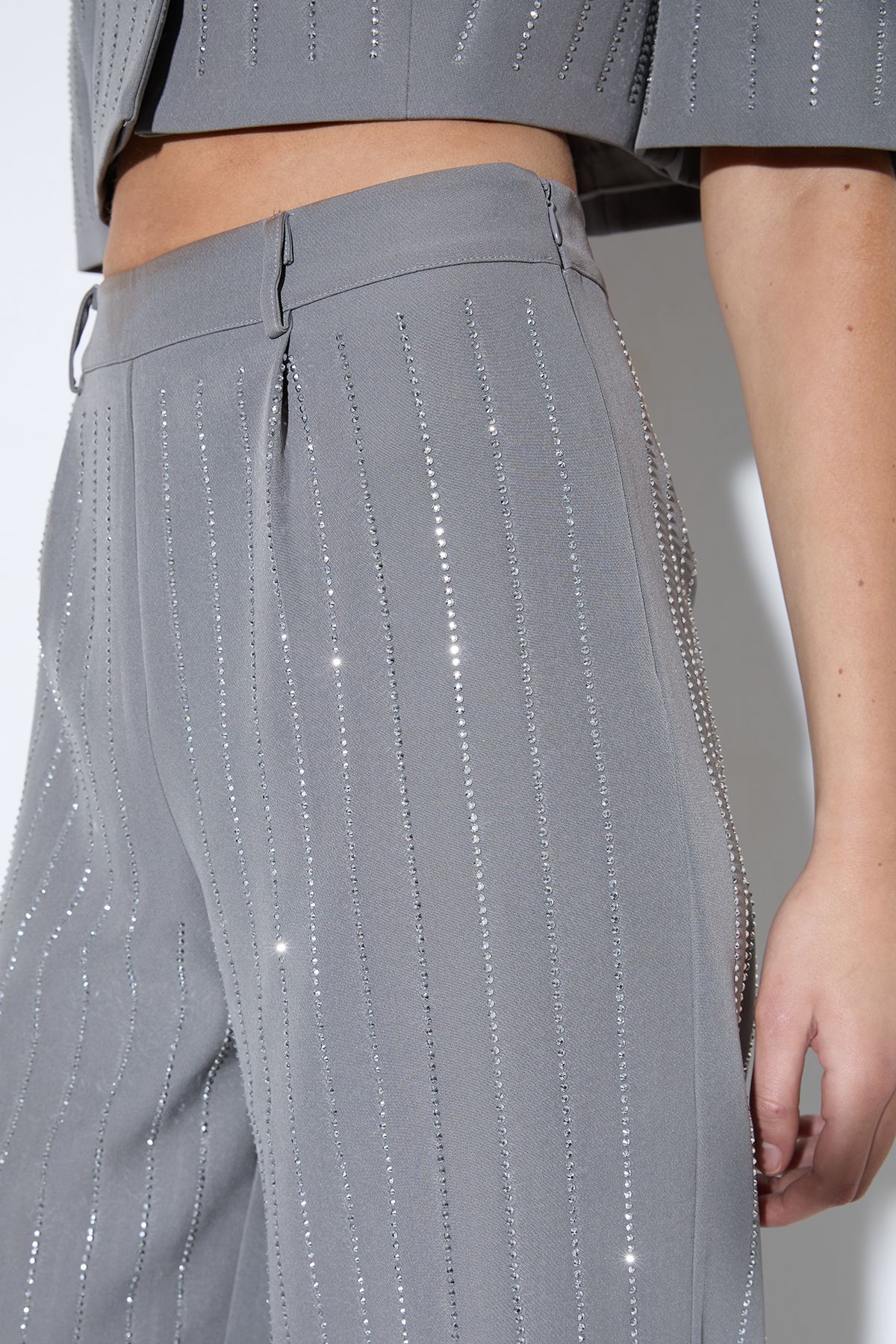 MissPap Premium Embellished Straight Leg Trouser Grey image 4