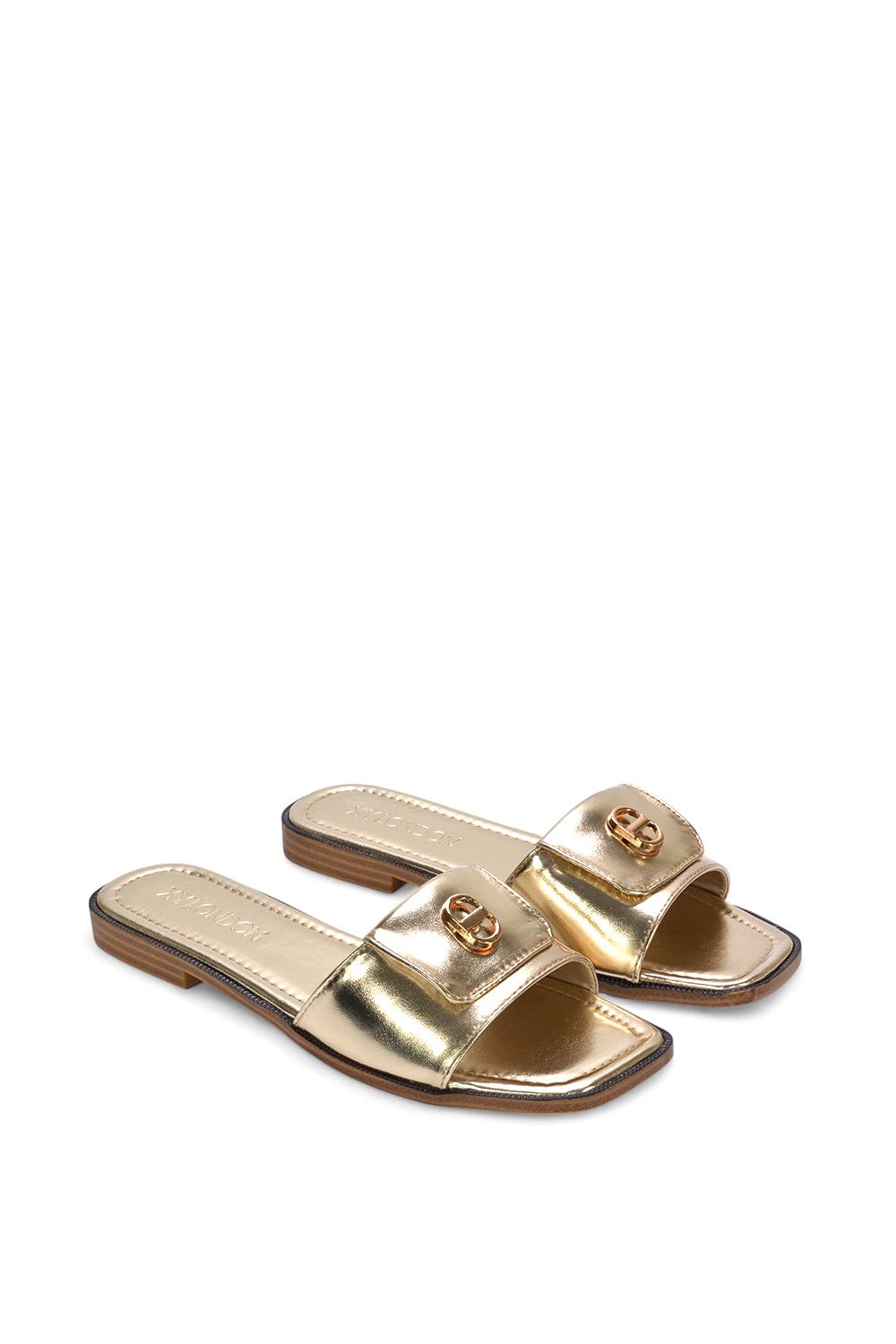 XY London 'Leigh' Open Toe Foldover Buckle Slip On Flat Slider Mules image 4
