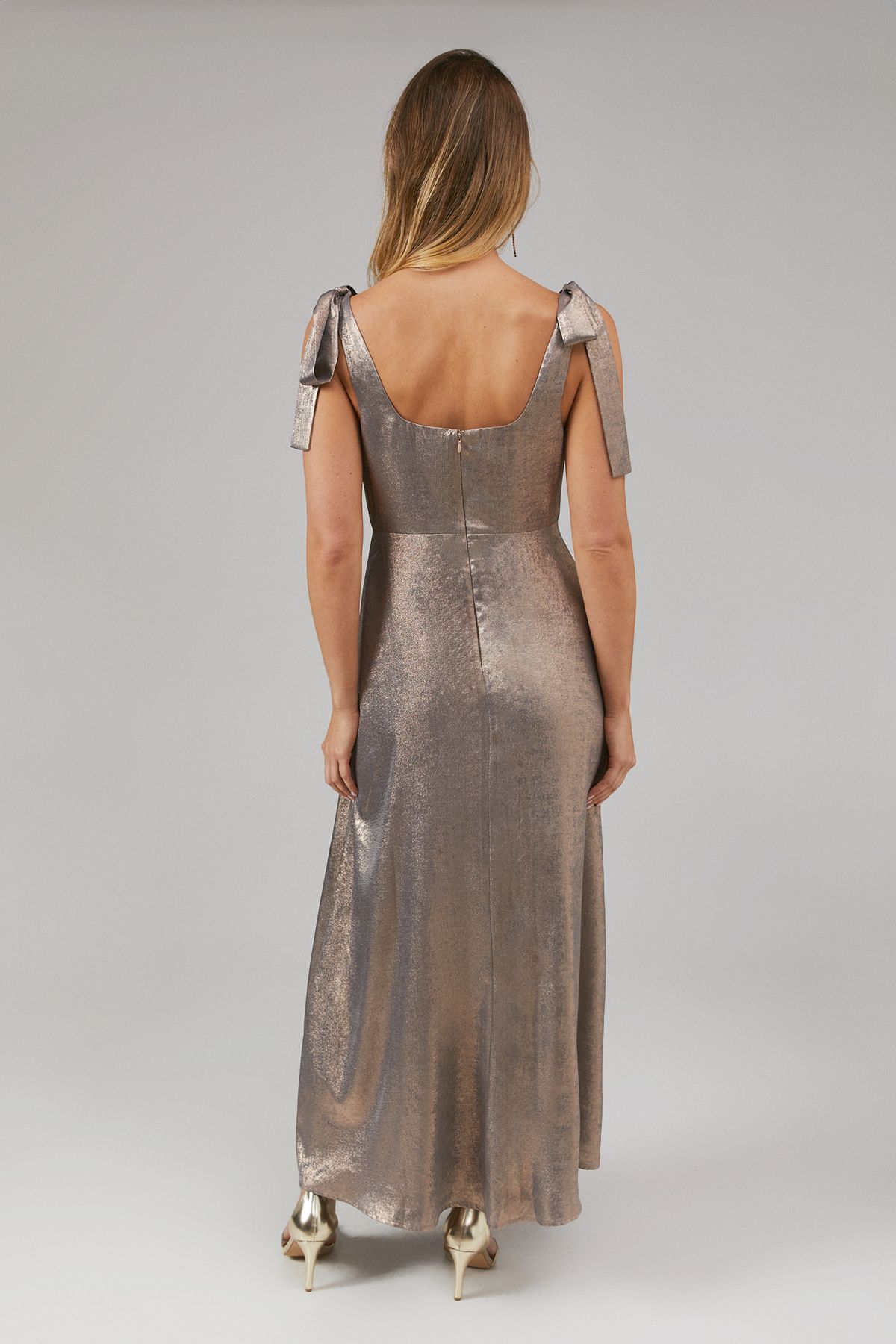 Oasis Shimmer Chiffon Tie Shoulder Bridesmaid Dress Oyster image 3