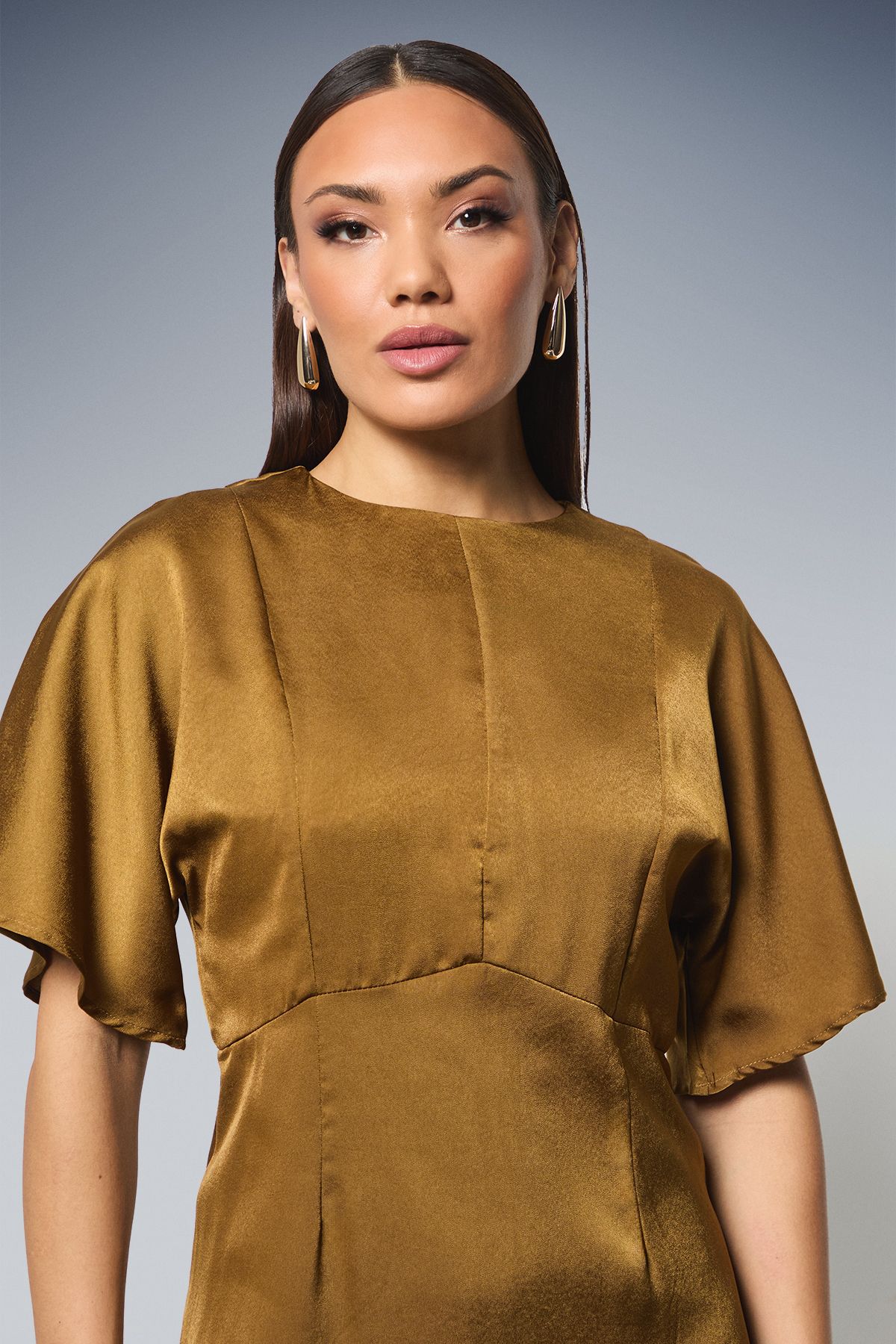 Principles Seam Detail Satin Pencil Midi Dress Olive image 4