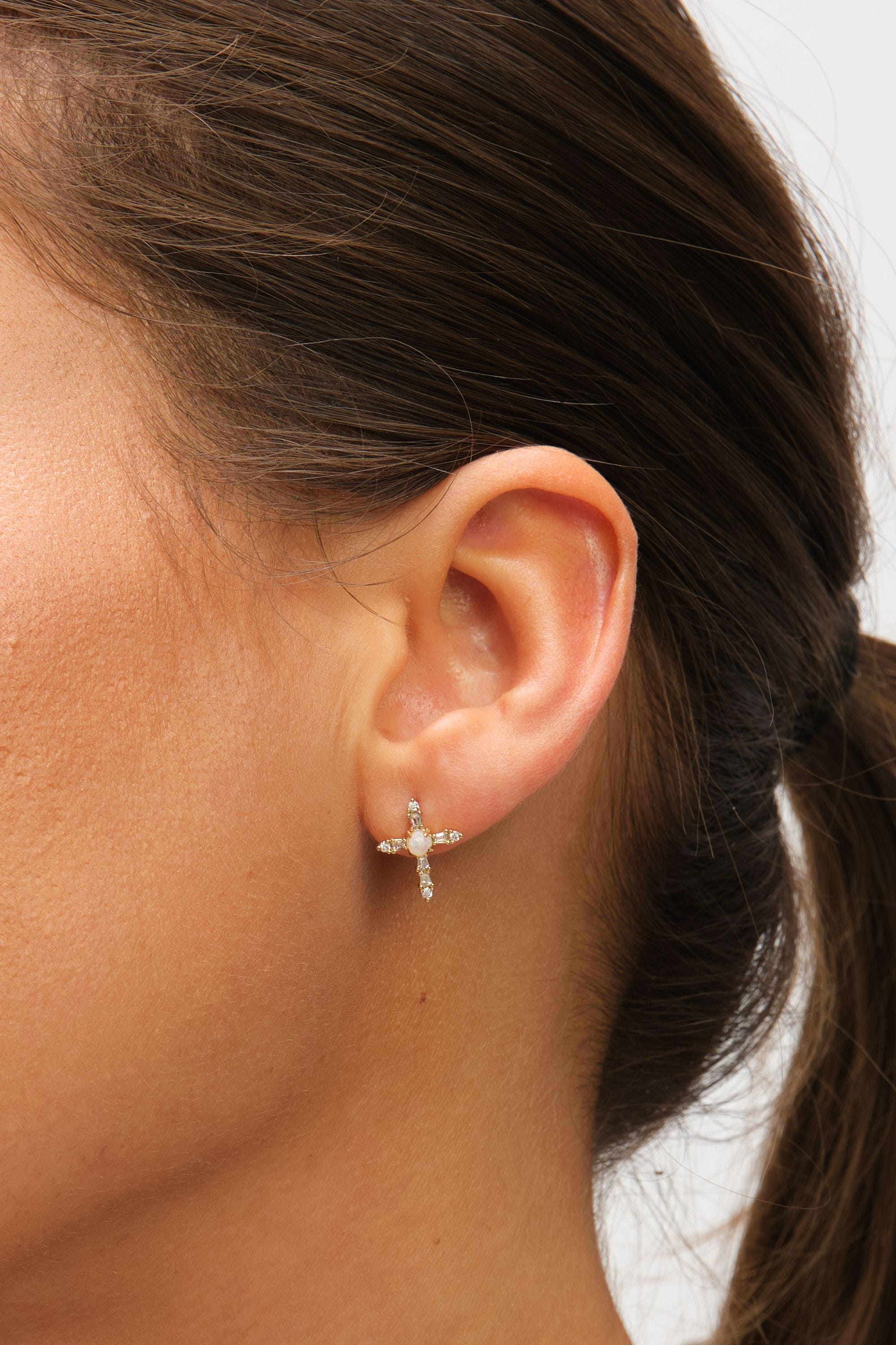 Inicio 14K Gold Plated Cubic Zirconia and Opal Cross Set - Gift Box image 5