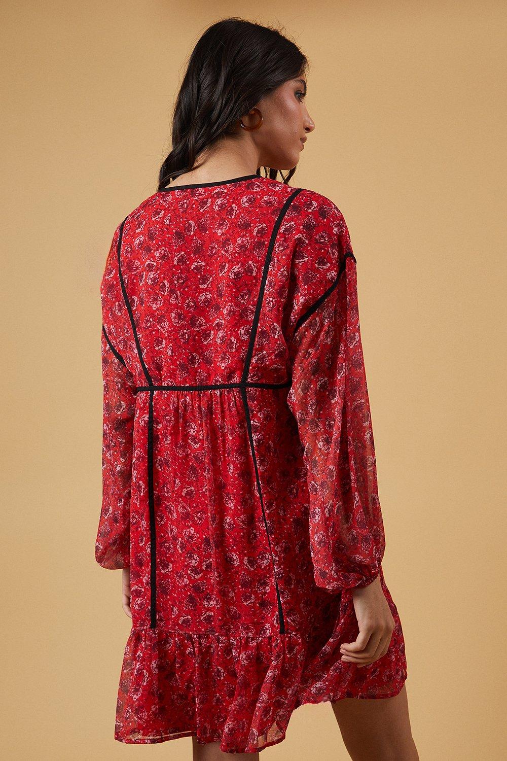 Oasis Binding Detail Chiffon Mini Dress Red image 3