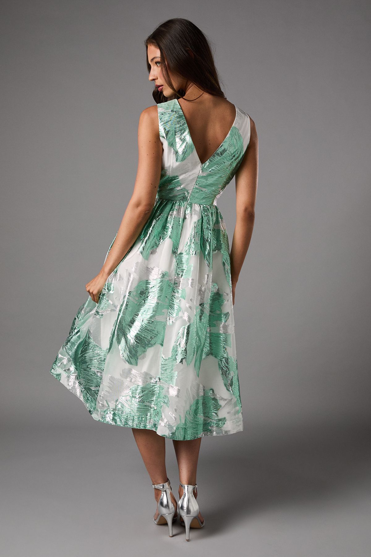 Coast Sleeveless Jacquard Fit And Flare Midi Dress Green image 3