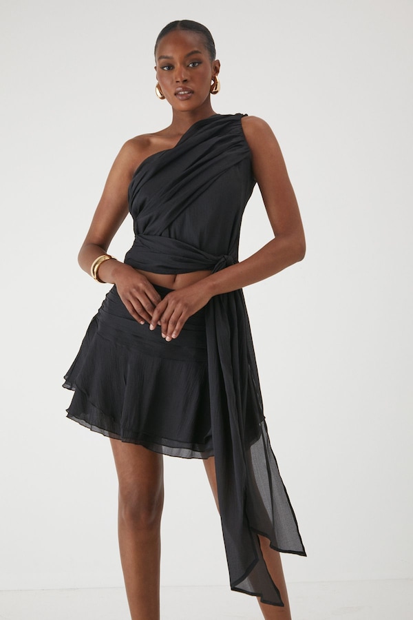 MissPap One Shoulder Knot Drape Top Black