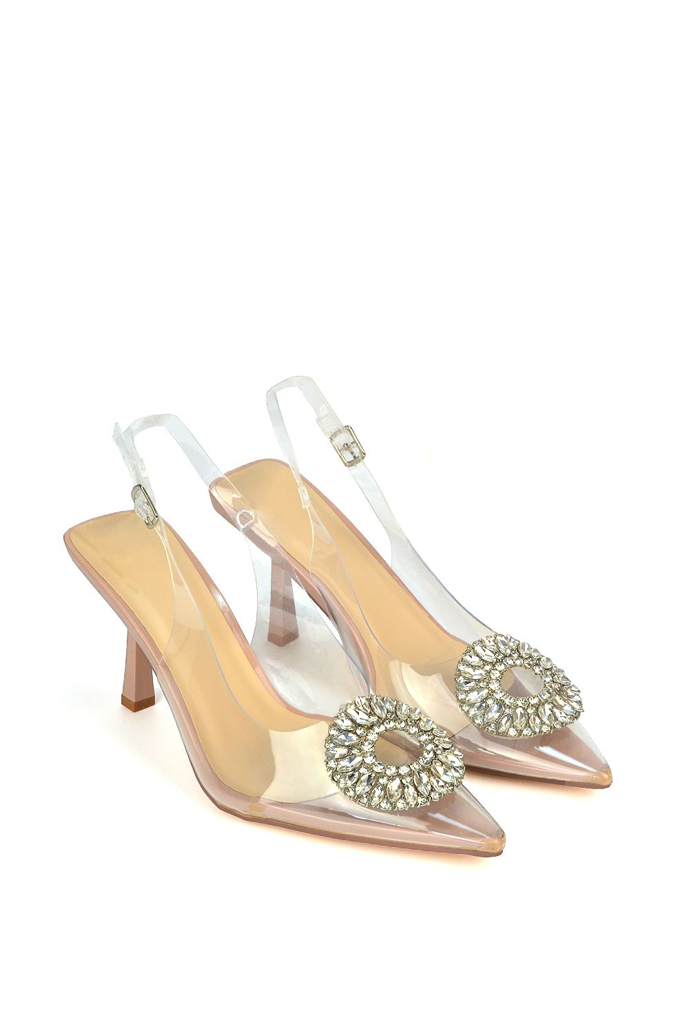 XY London 'Aiysha' Clear Perspex Slingback Jewel Court Shoes Heels with Pointed Toe image 4
