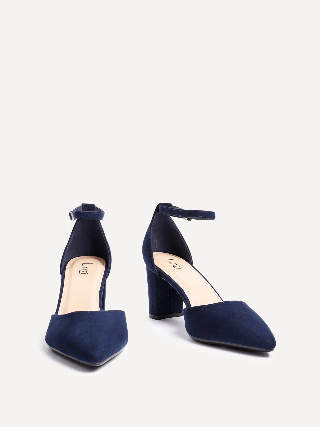 Linzi Leona Navy Faux Suede Closed Back Block Heeled Court Shoe image 3