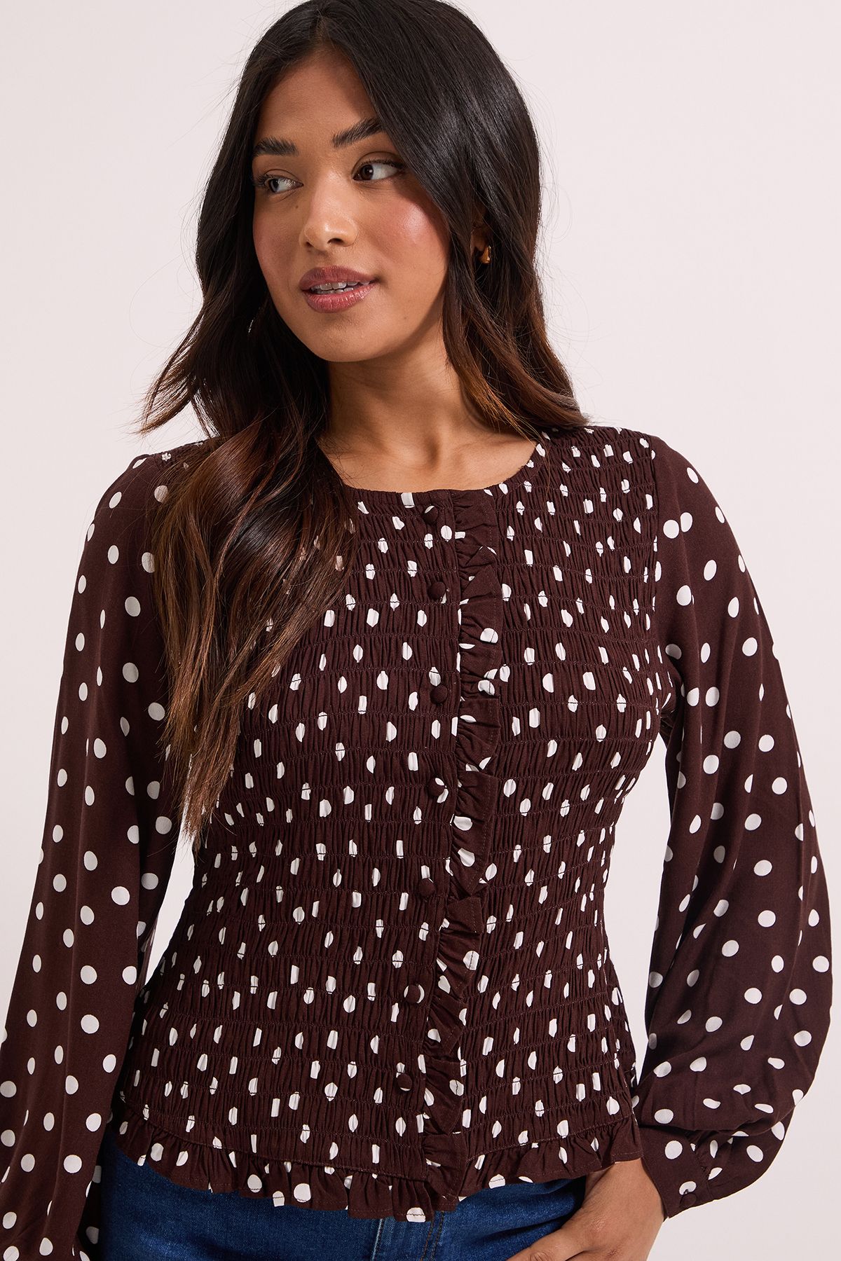 Dorothy Perkins Petite Shirred Bodice Button Through Top Burgundy image 3