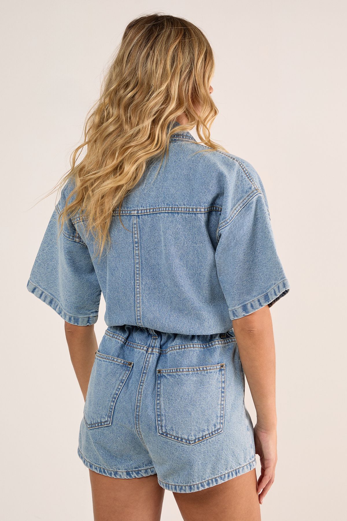 NastyGal Denim Button Through Romper Vintage Blue image 4