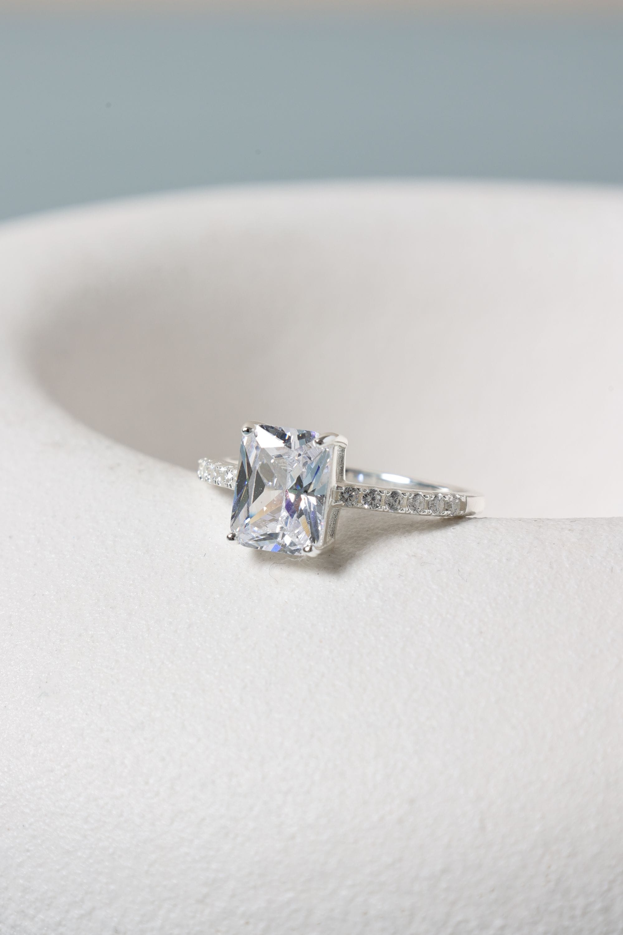 Simply Silver Sterling Silver 925 Pave Emerald Cut Engagement Ring image 2