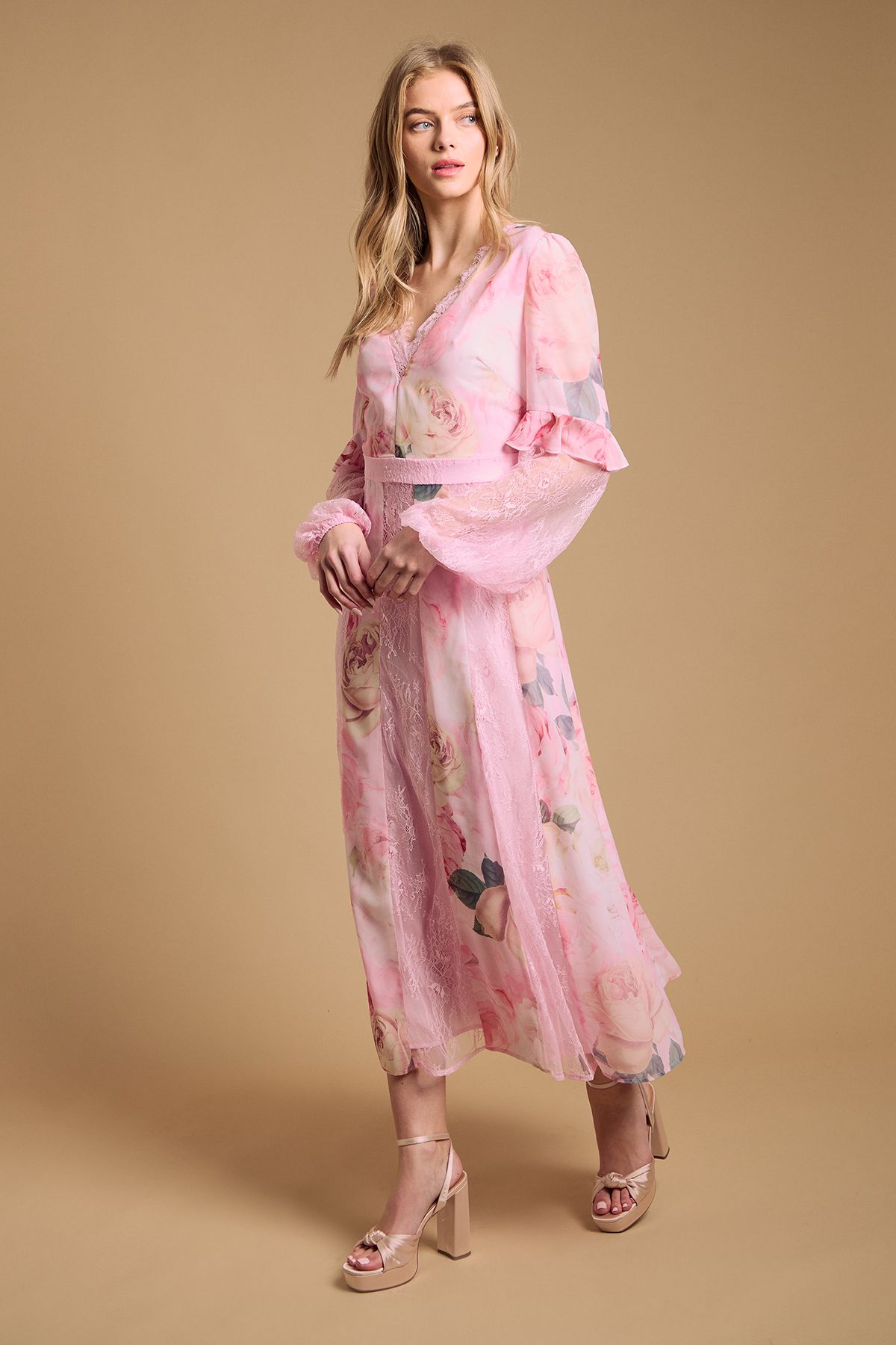 Oasis Lace Panel Midi Dress Pink image 4