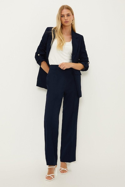 Oasis Pin Stitch Crepe Straight Leg Tailored Trousers Navy