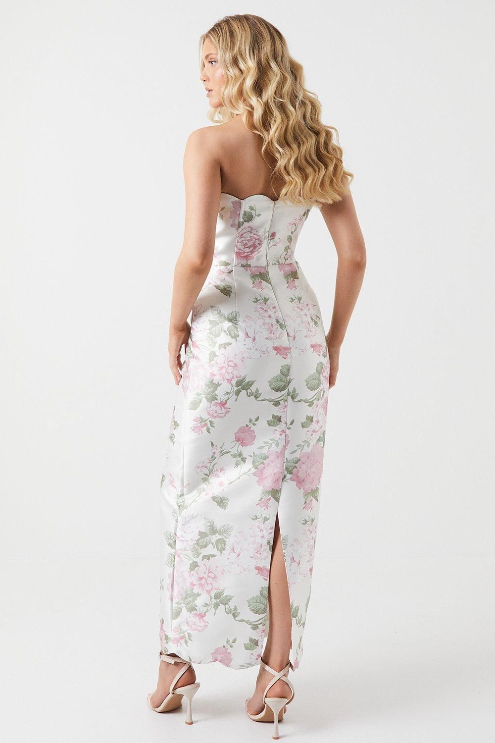 Coast Peony Printed Scallop Detail Twill Column Bridesmaid Dress Blush image 3