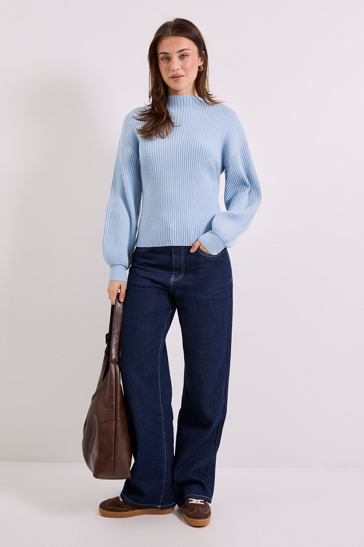 Dorothy Perkins Funnel Neck Balloon Sleeve Jumper Light Blue image 2