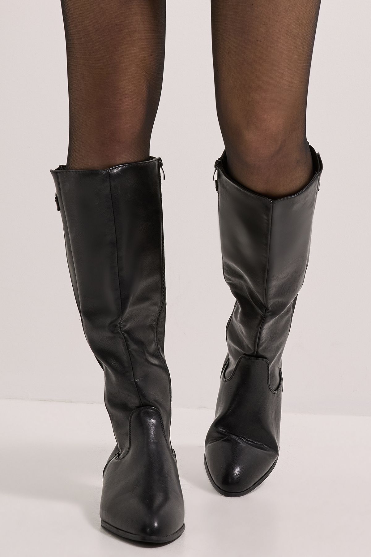 Dorothy Perkins Kamille Faux Leather Elastic Knee High Riding Boots Black image 4