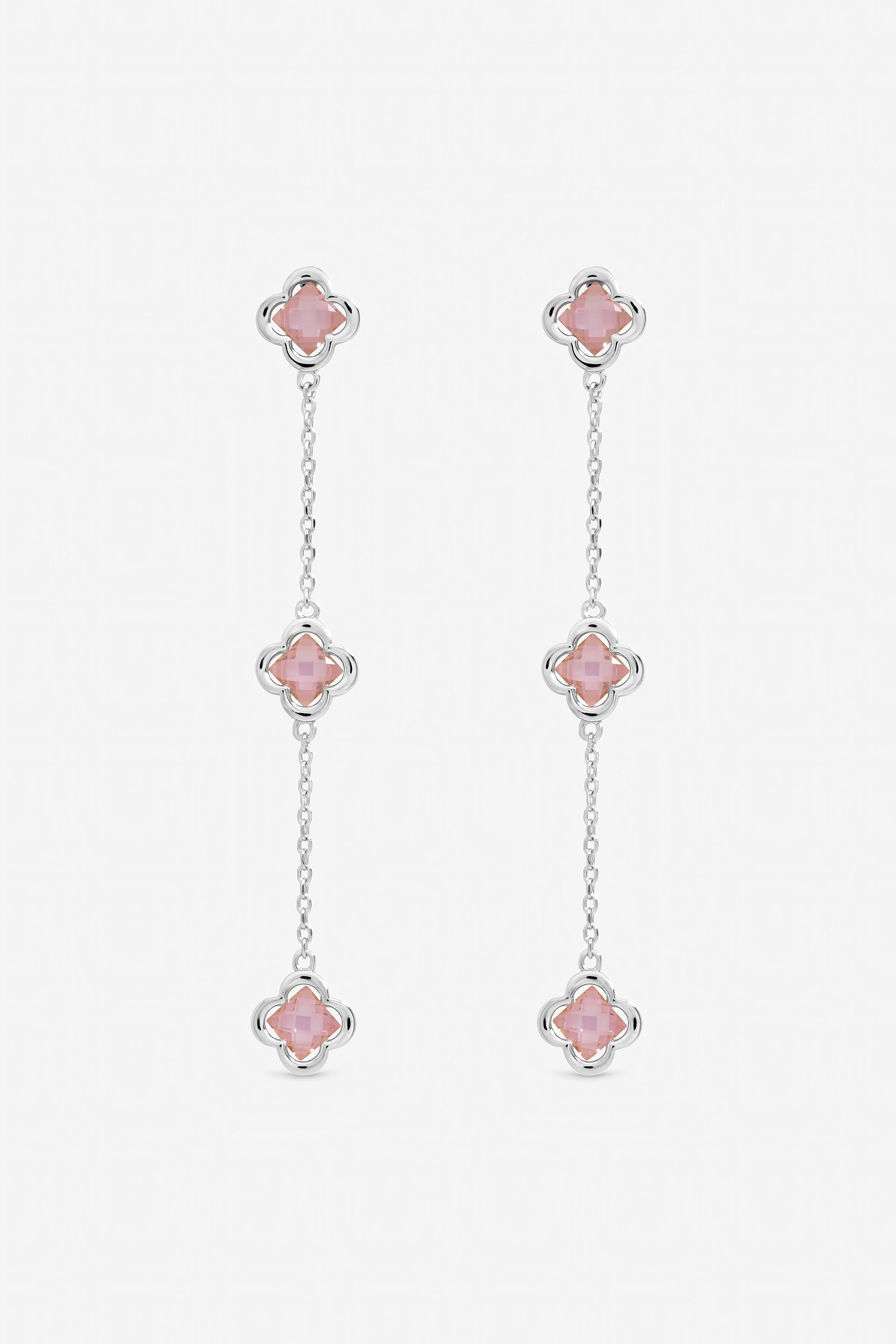 Inicio Sterling Silver Plated Vintage Rose Fine Triple Clover Drop Earrings