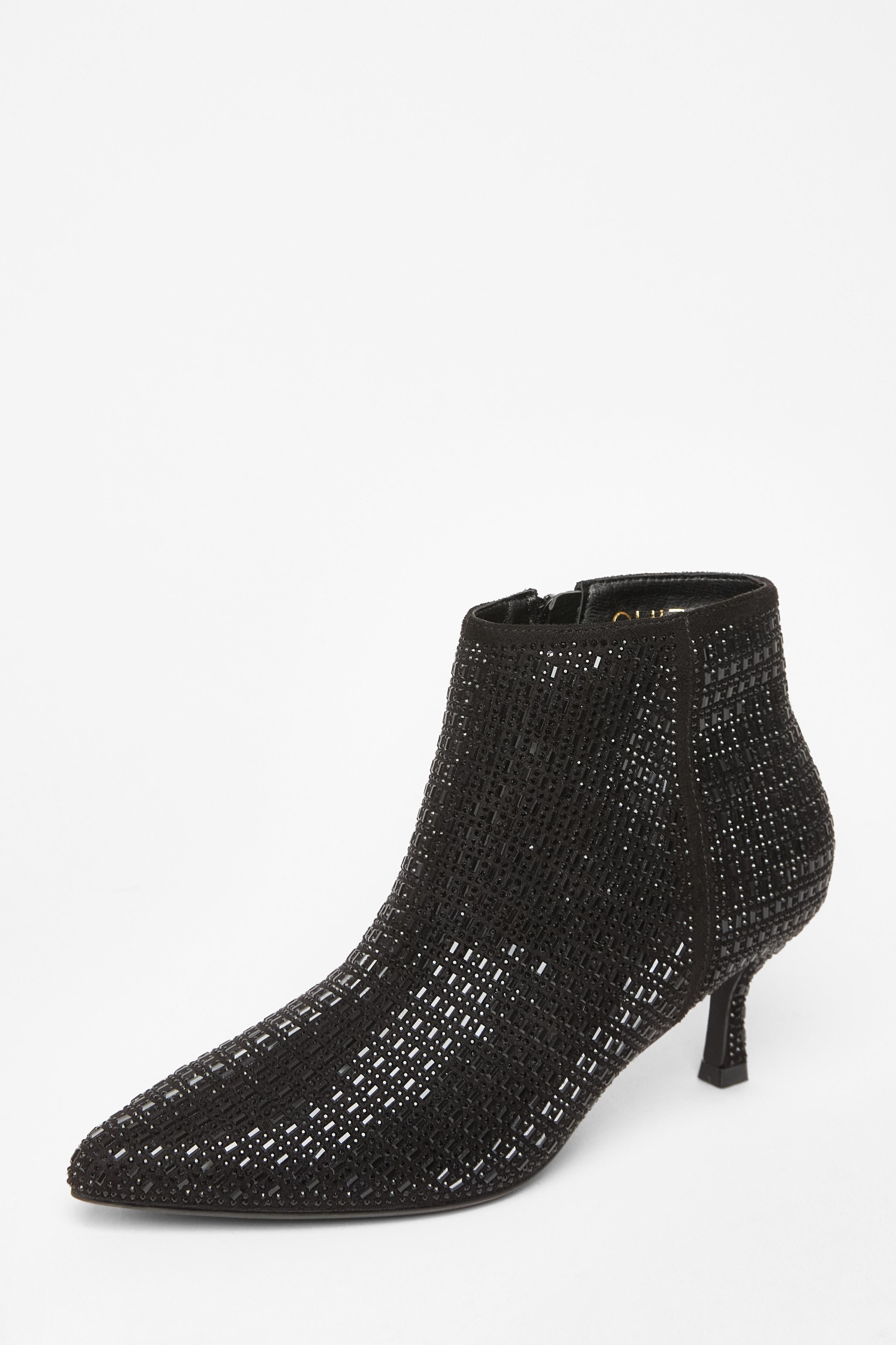 Quiz Black Embellished Flare Heel Boots image 1