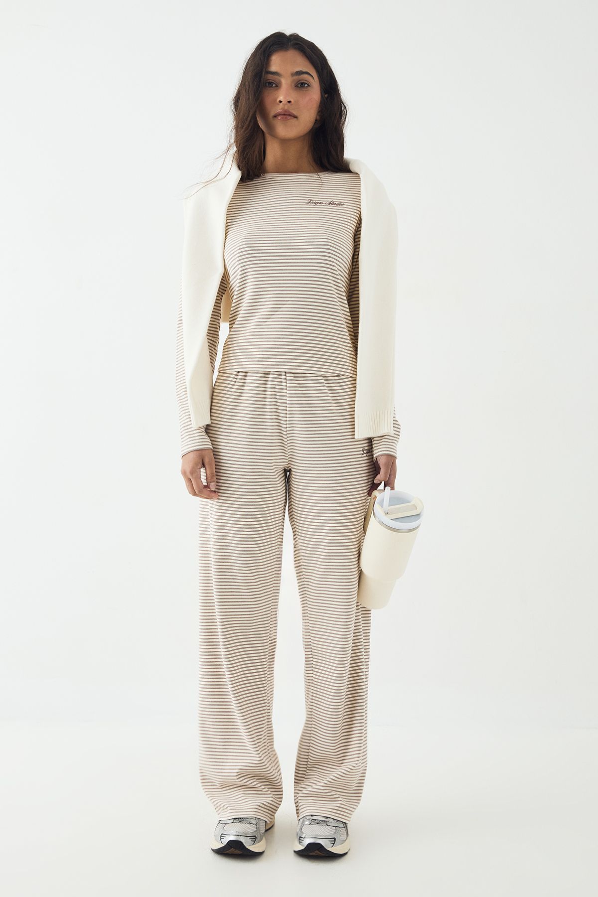 DSGN Studio DSGN Studio Soft Stripe Straight Leg Trouser Ecru image 5